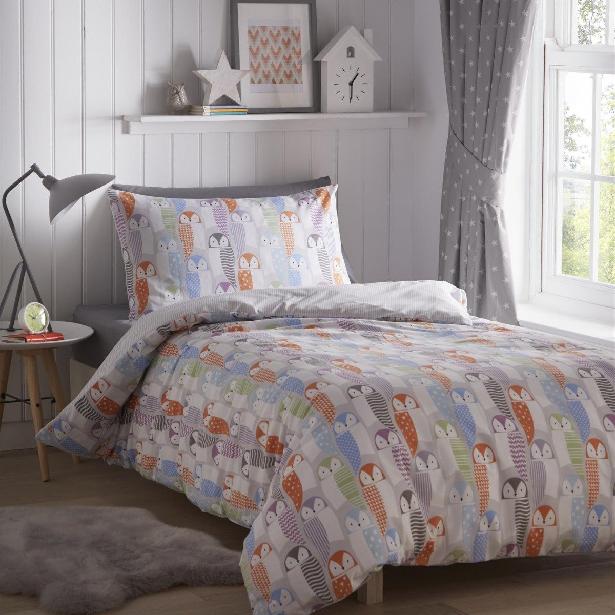 Portfolio Home Owls Grey Duvet Cover Set - Junior