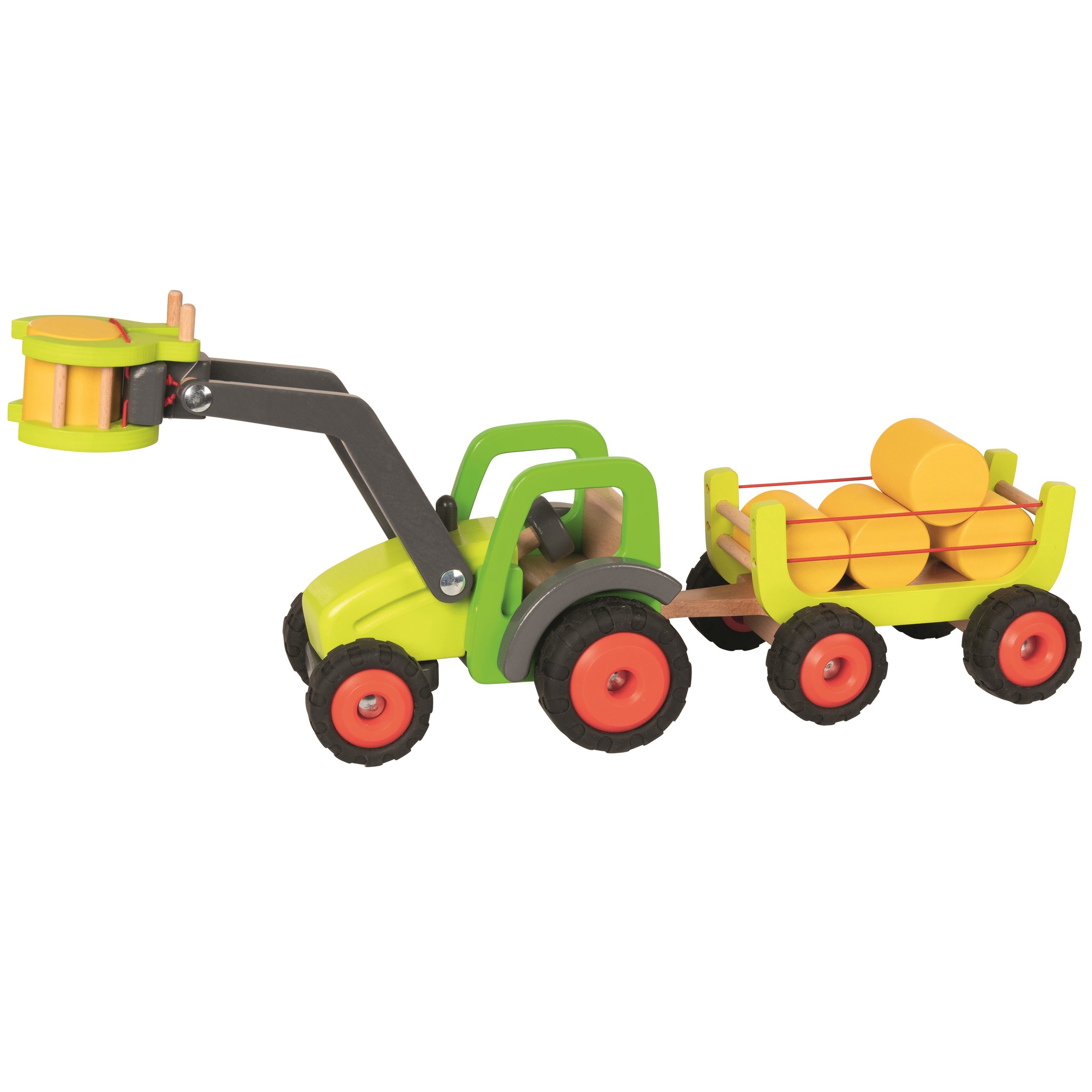 Goki Wooden Front End Loader & Hay Wagon Farm Playset