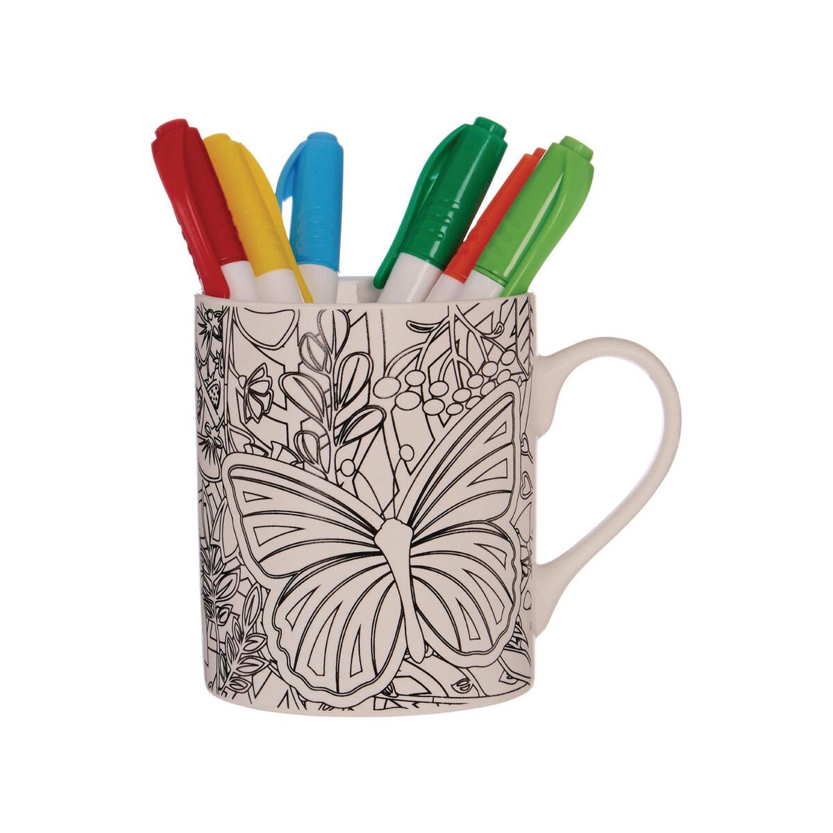 Orsina Butterflies Colour-In Mug – Black and White