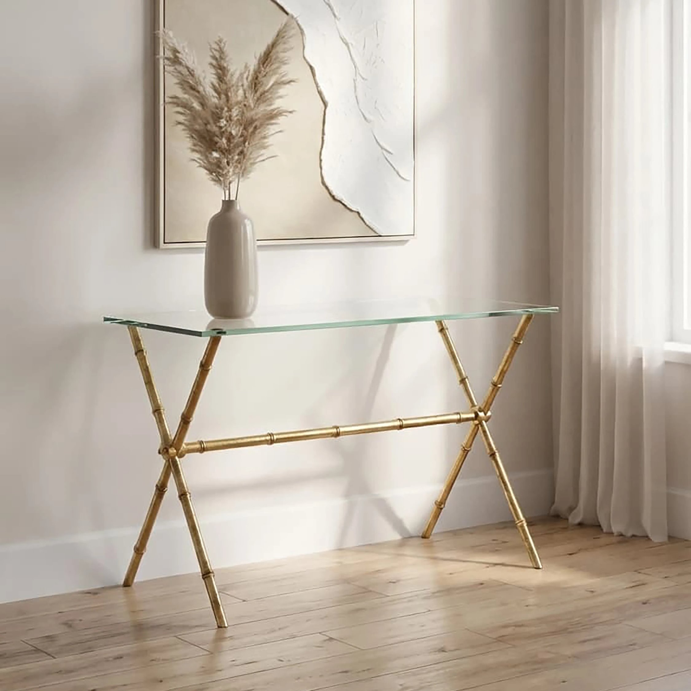 Orsina Monroe Bamboo-Style Steel Frame Console Table - Gold