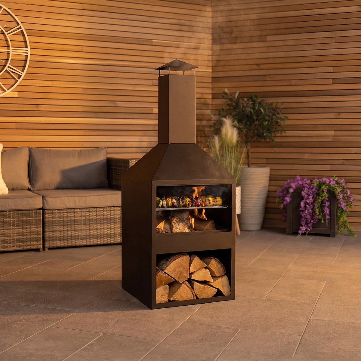 Charles Bentley Powder Coated Steel 118cm BBQ & Chimenea - Black
