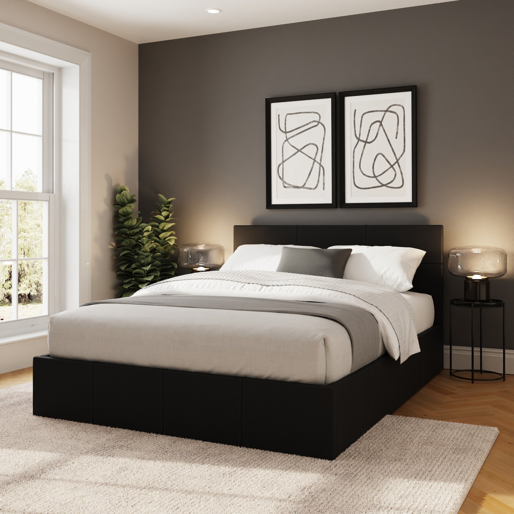 GFW Side Lift Double Faux Leather Ottoman Bed with Mattress - Black