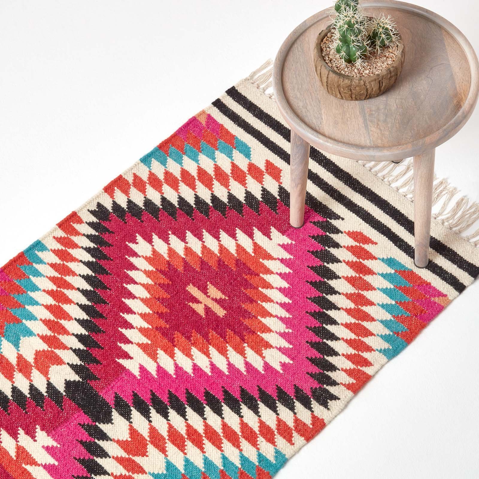 Homescapes Manila Handwoven Diamond Kilim Wool Hall Runner – 66 x 200 cm