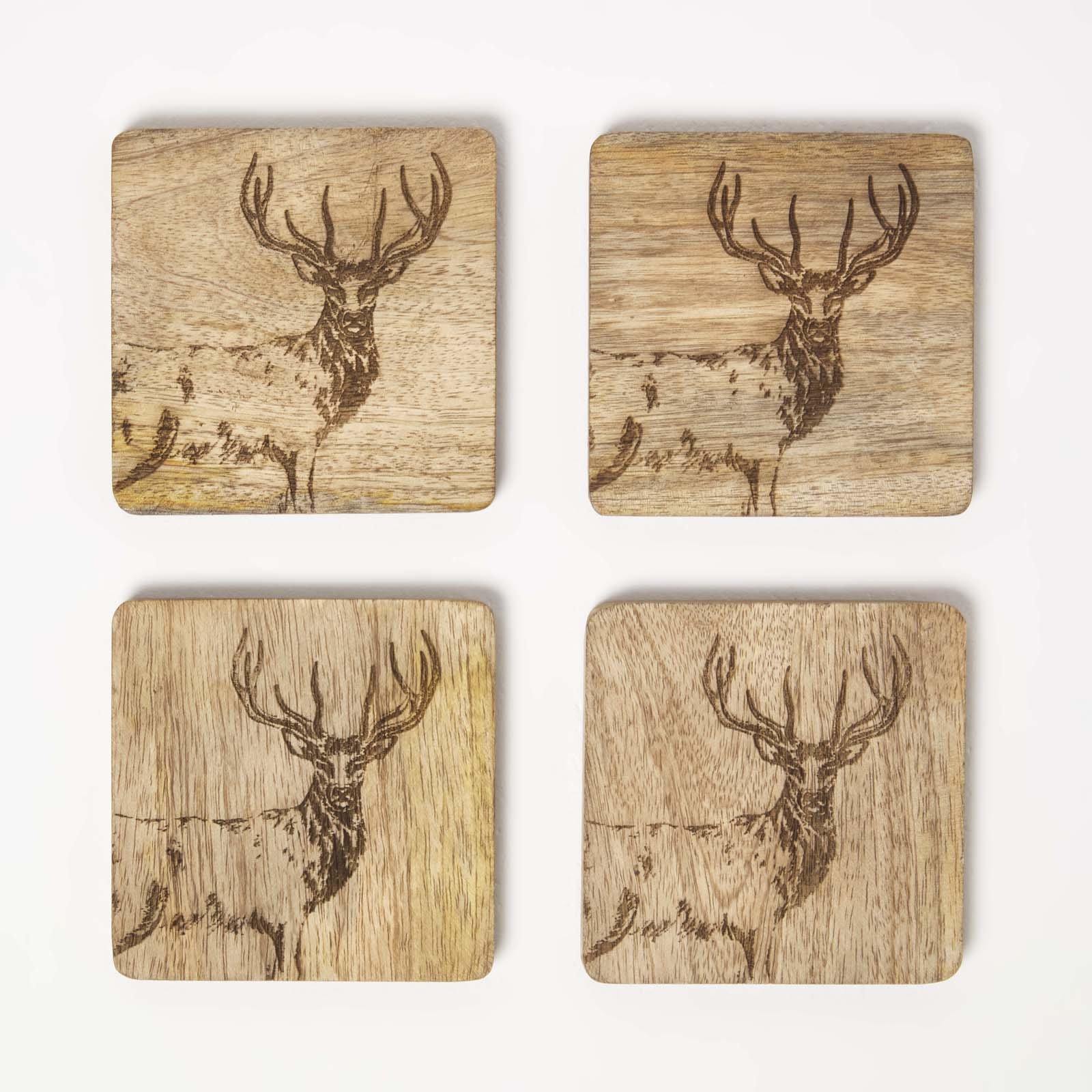 Homescapes Pack of 4 Mango Wood Coasters - Natural