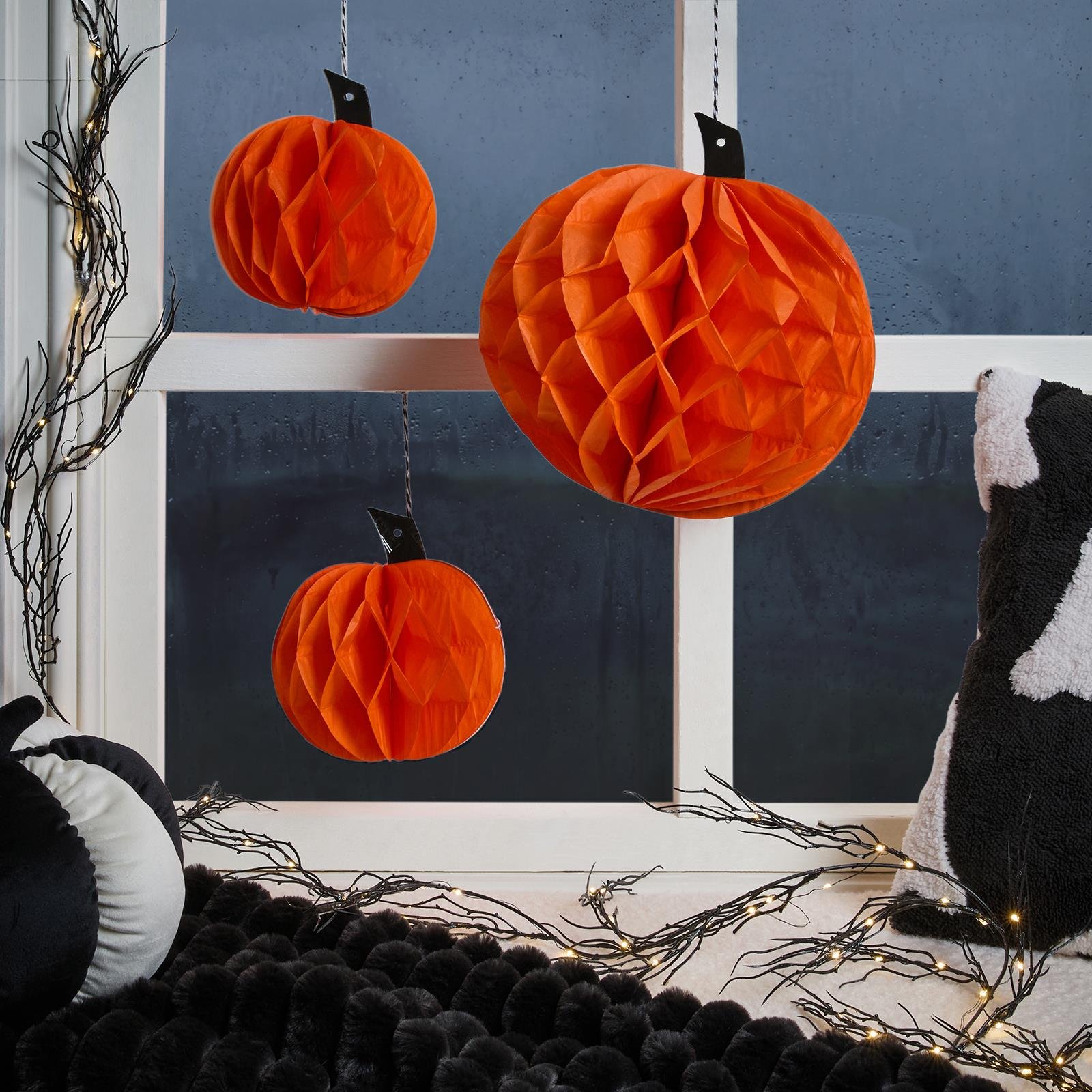 OHS 3 Pack Honeycomb Pumpkin Decorations - Orange