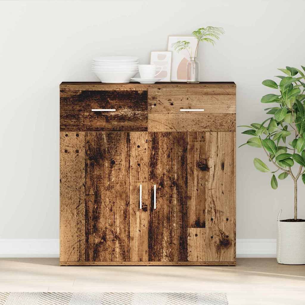Walplus 2 Drawer Rectangular Sideboard - Old Wood - 78 x 38 x 80 cm
