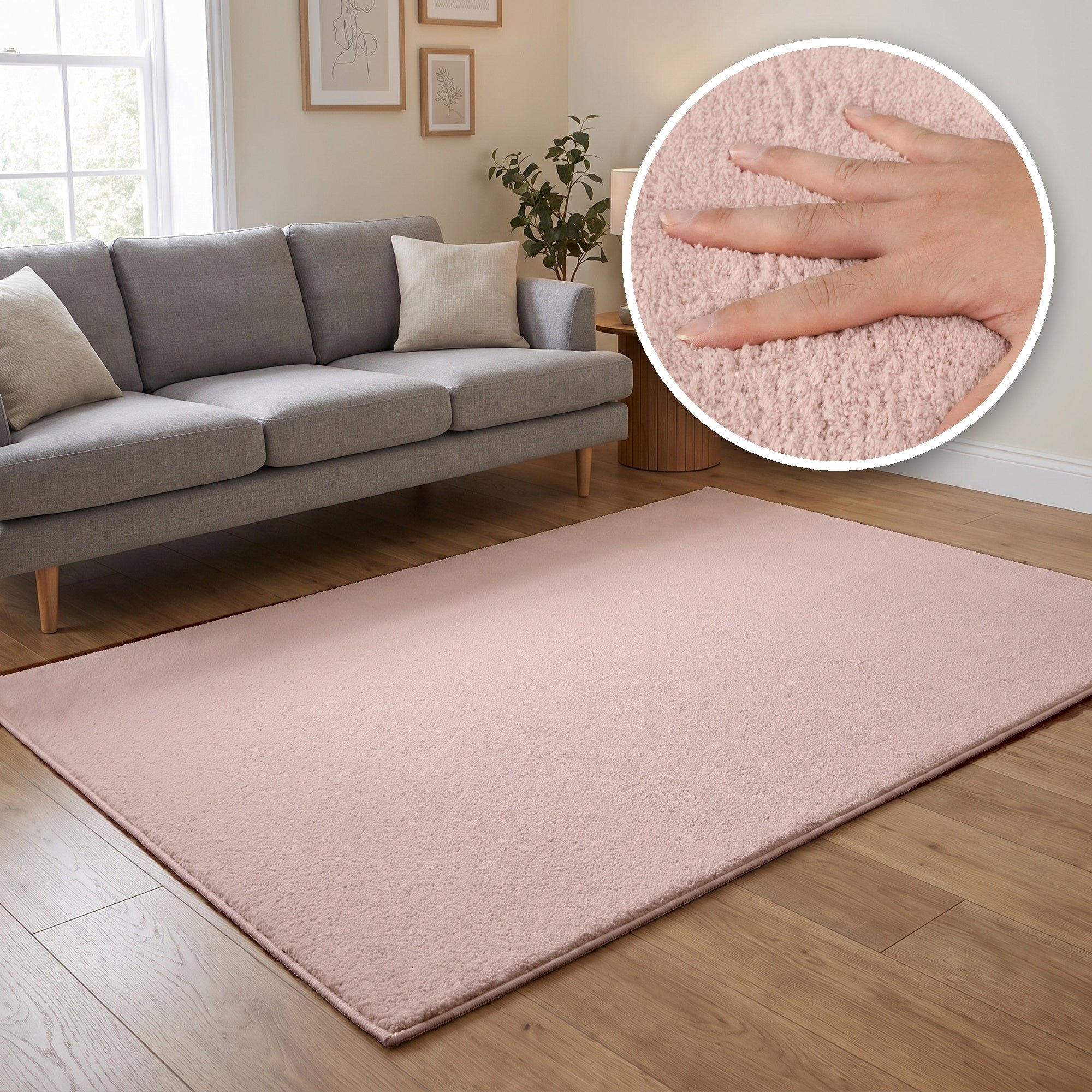 The Rugs Pink Washmellow Plain Washable Non Slip Rug - 50 x 80cm