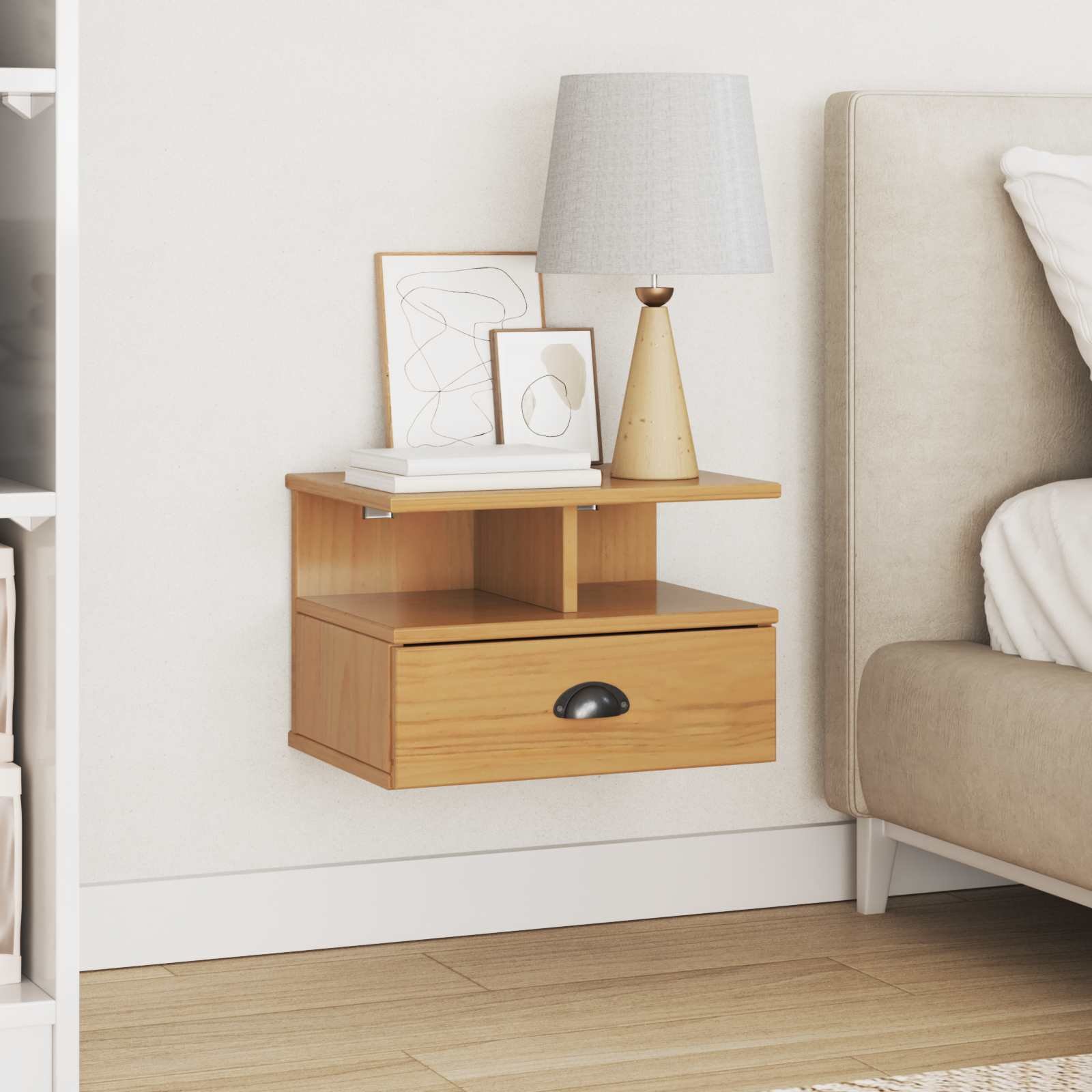 Walplus 1 Drawer Solid Pine Bedside Cabinet - Honey Brown - 40 x 31 x 27 cm