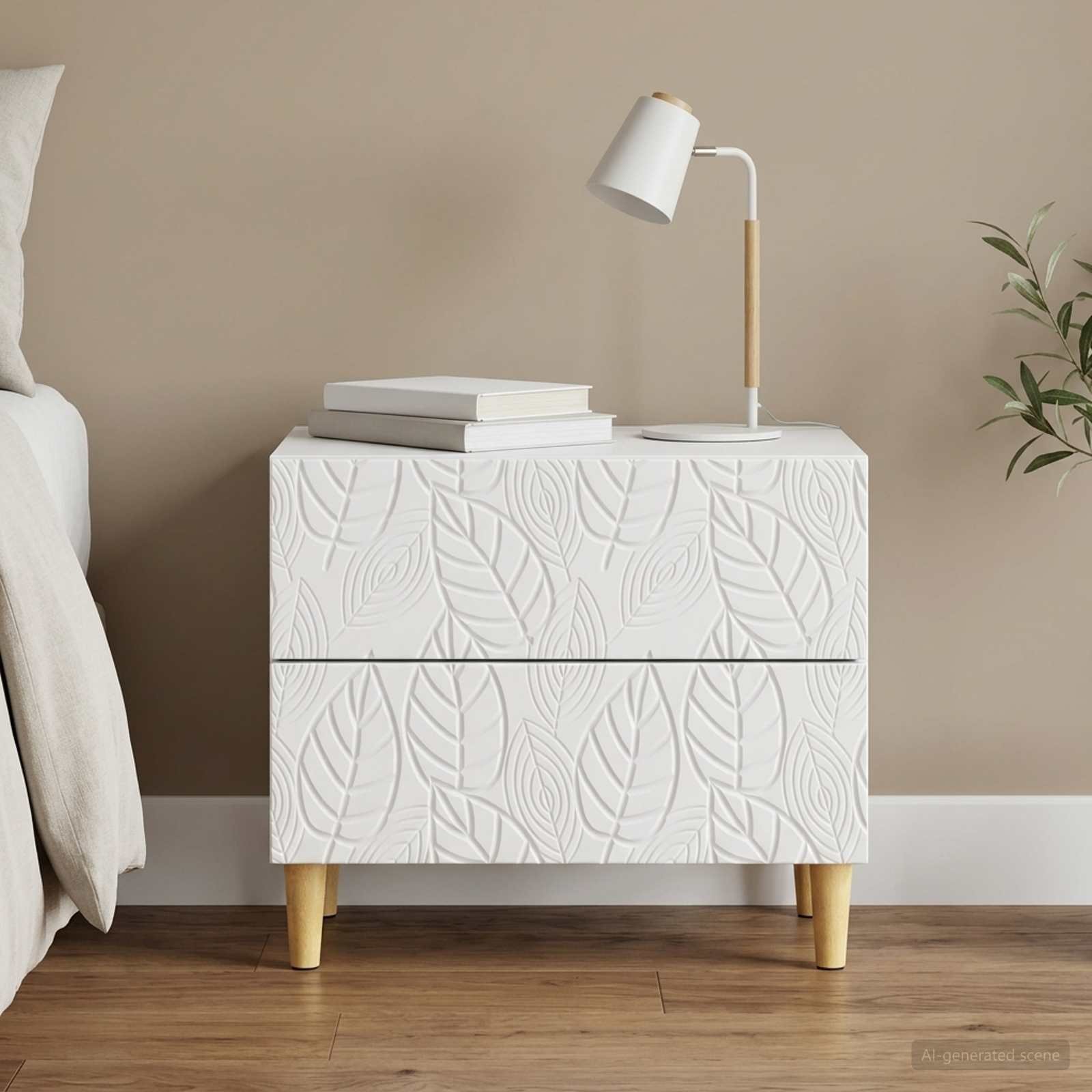 Walplus 2 Drawer Engineered Wood Bedside Table - White - 62 x 34.5 x 48 cm