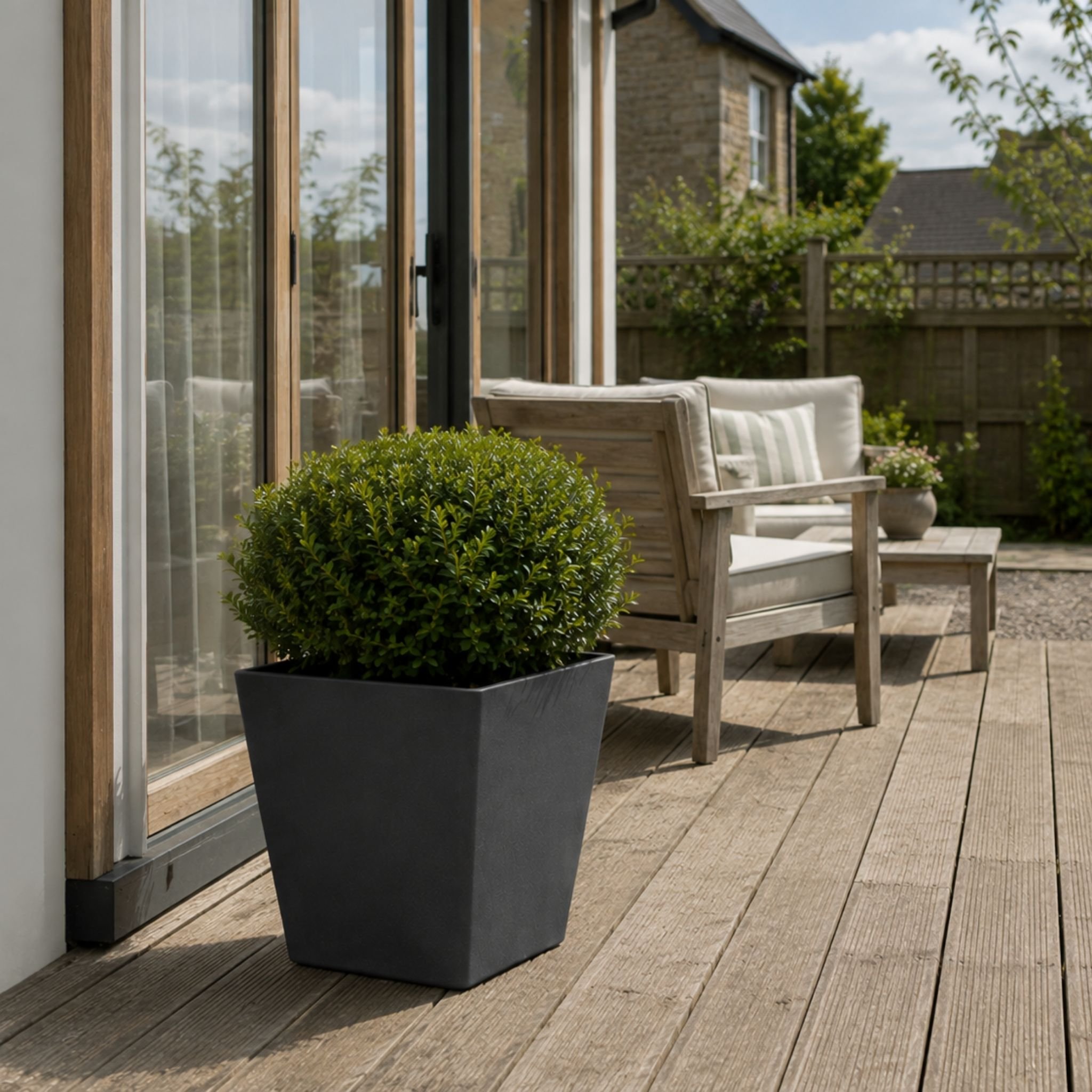 Fargro Home and Garden 83L Polystone Square Plant Pot - Charcoal Black