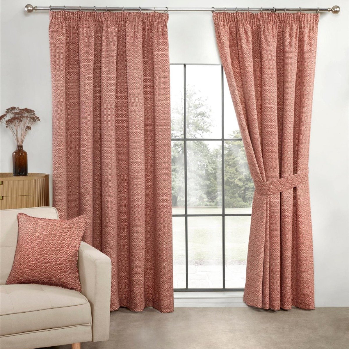 Sundour Aztec Pencil Pleat Curtains - Salsa - 117 x 229cm