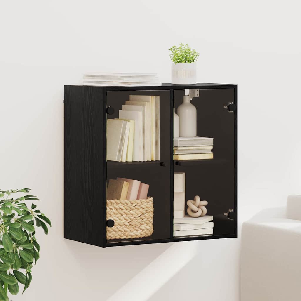 Walplus Engineered Wood Glass Door Wall Cabinet - Black Ash - 68 x 37 x 68.5 cm