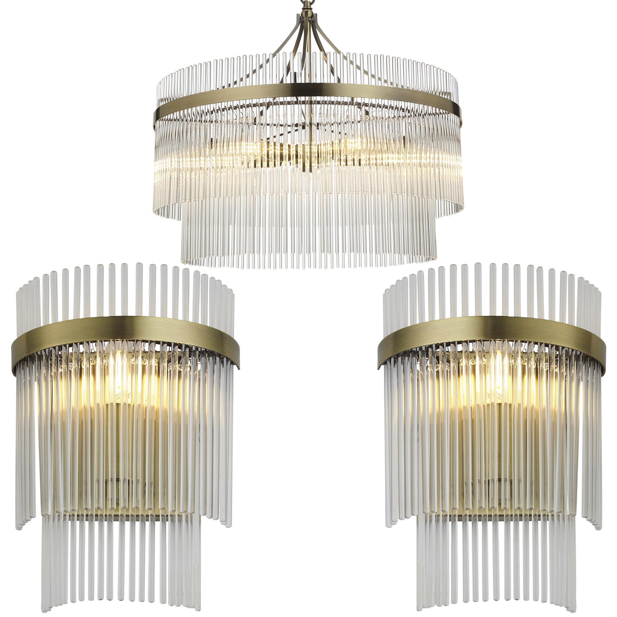 Loops Direct Clear Glass Pendant and Wall Lights - Antique Brass