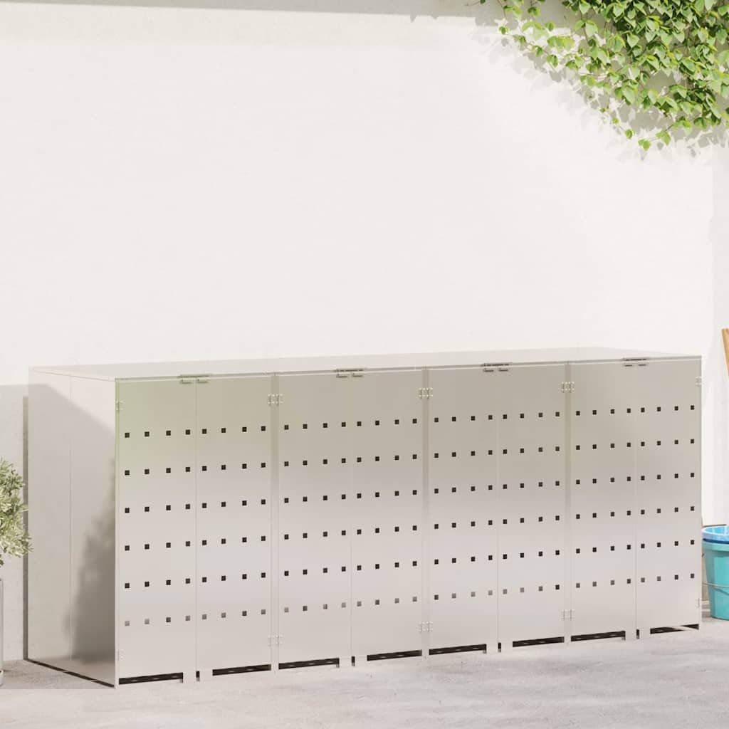 Walplus Stainless Steel Wheelie Bin Store - Silver - 272 x 77.5 x 115.5 cm