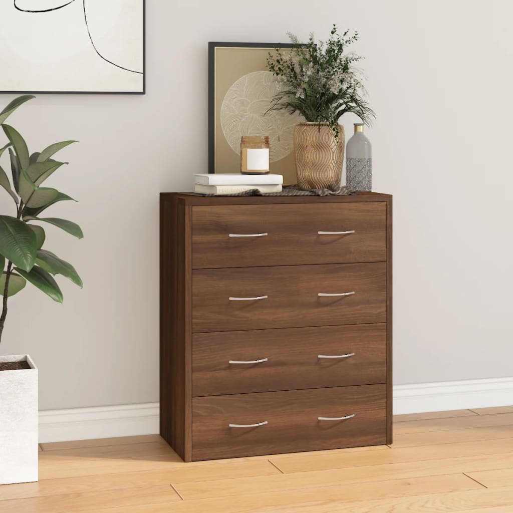Walplus Engineered Wood 4 Drawer Sideboard - Brown Oak - 60 x 30.5 x 71 cm