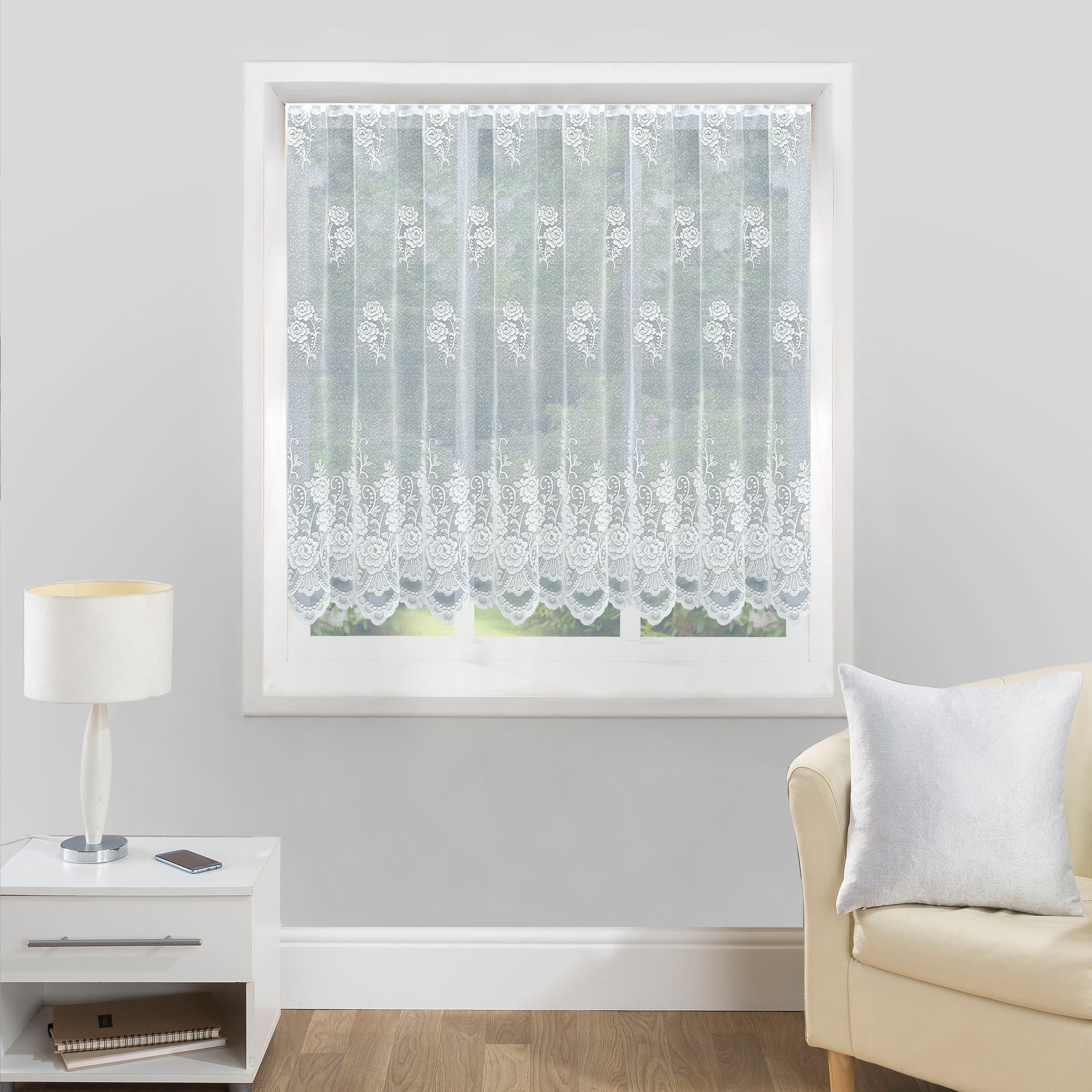 Tyrone Textiles Chicago Pre-Cut Net Curtain Panel - 500 x 91cm - White