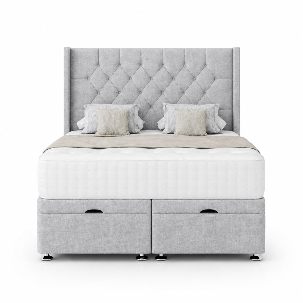 Comfy Deluxe Duke  5ft King Size End Lift Ottoman Bed Set - Silver