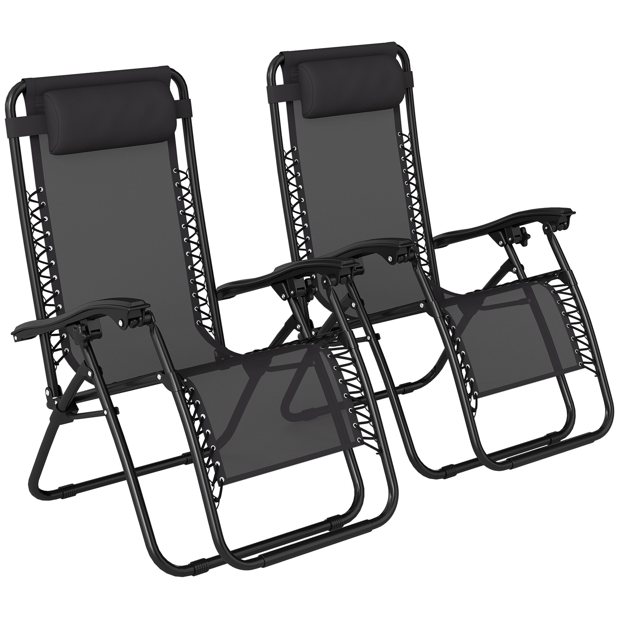 Outsunny Set of 2 Reclining Pillow Included Zero Gravity Chairs – Black