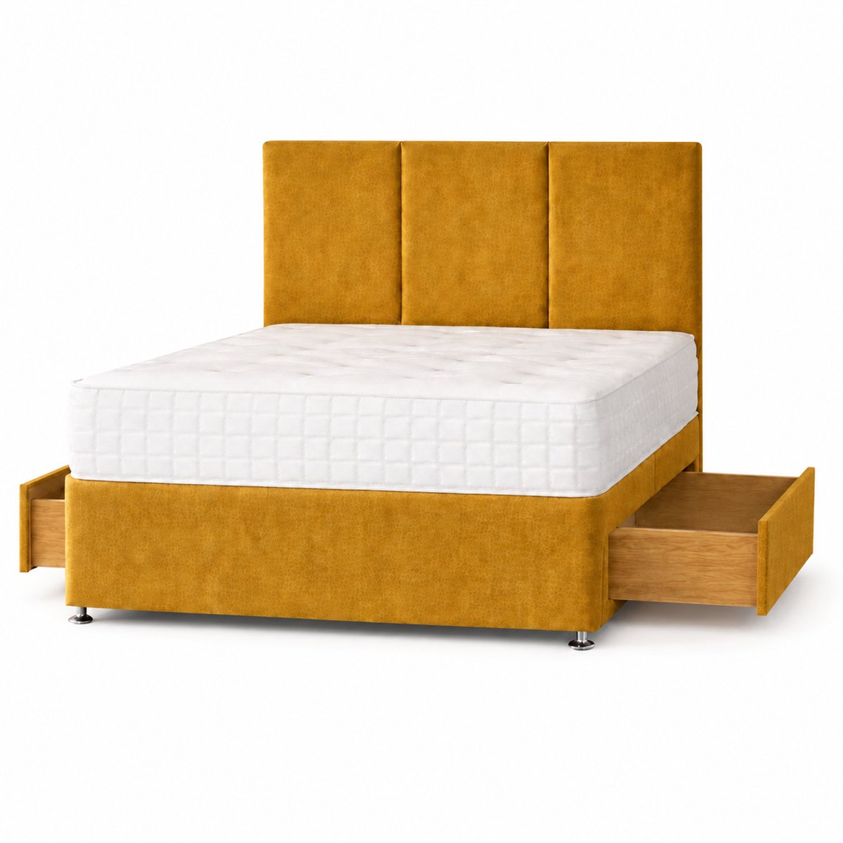 Comfy Deluxe 5ft King Size   2  Drawer  Plush Velvet Divan Bed Set -  Mustard