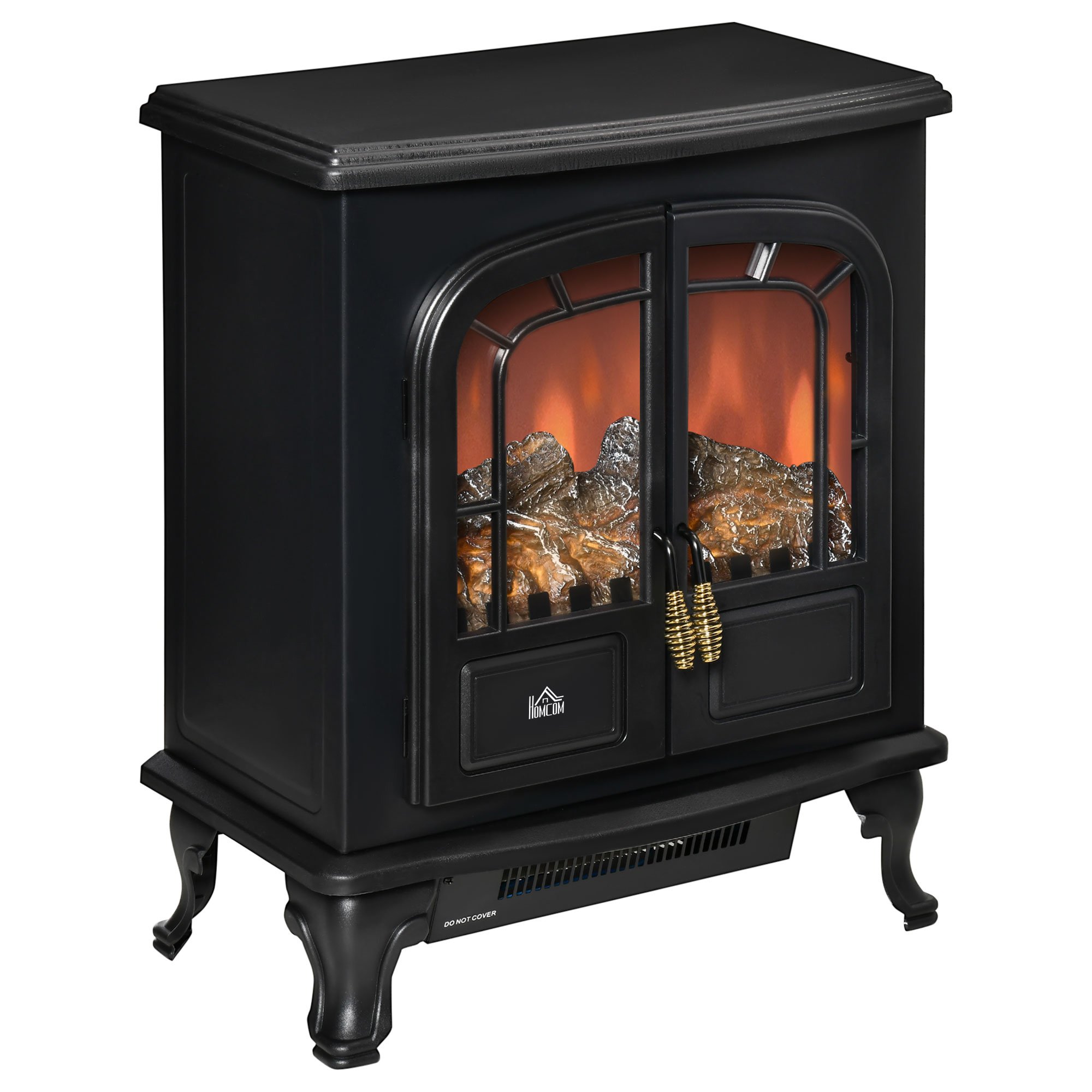 HOMCOM Freestanding LED Electric Fireplace with Double Door - Black