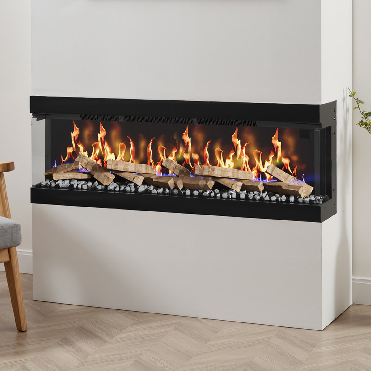 Living and Home 60 Inch 3-Sided Smart Electric Fireplace - Black
