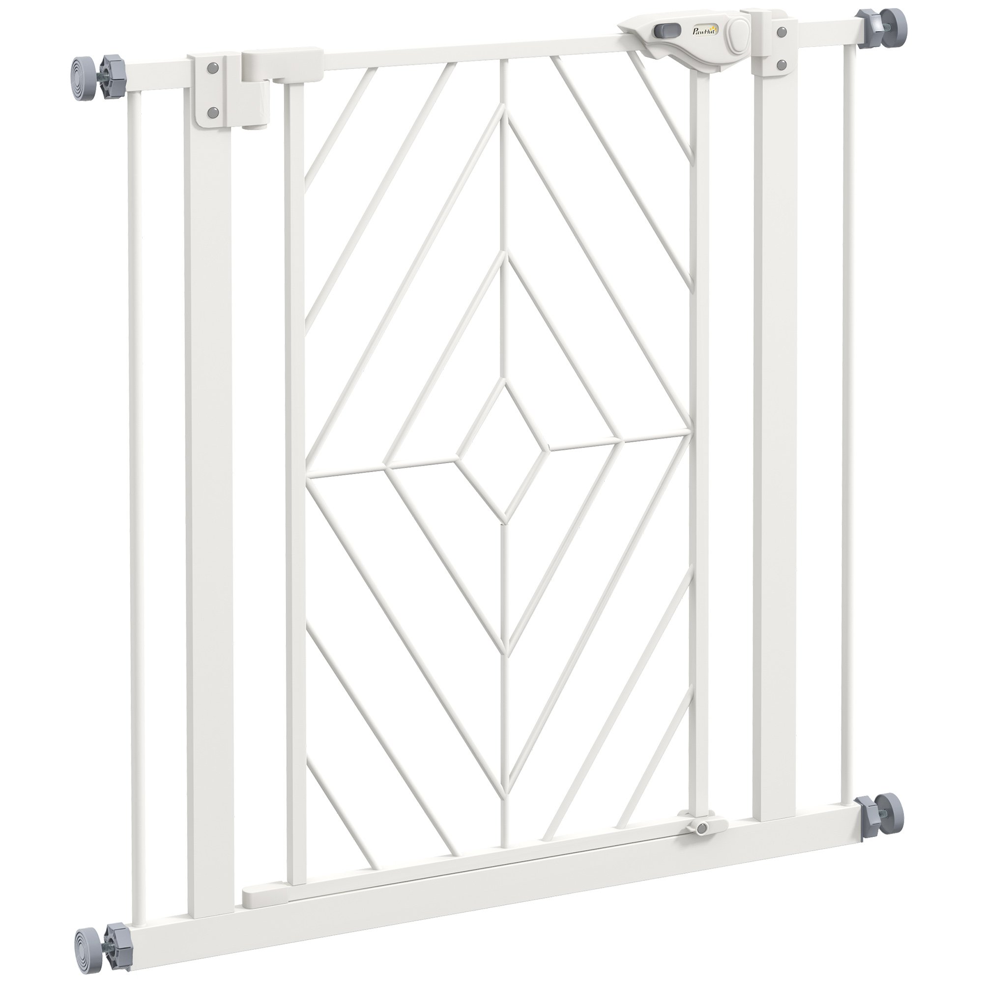 PawHut Pressure Auto Closing Double Locking Pet Safety Gate - 74-80cm - White