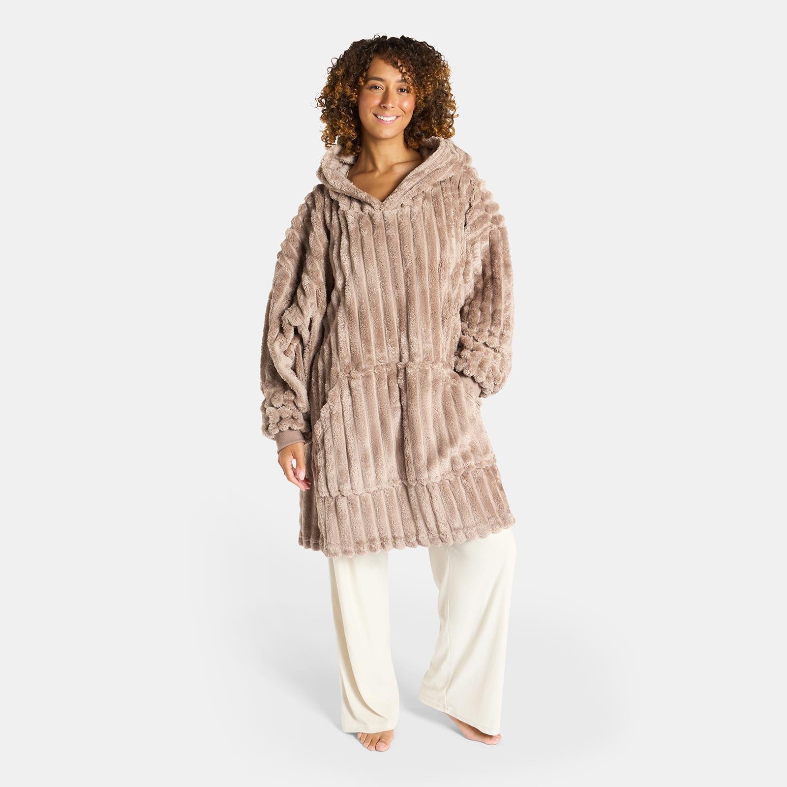 OHS Ribbed Fleece Hoodie Blanket - One Size - Mink
