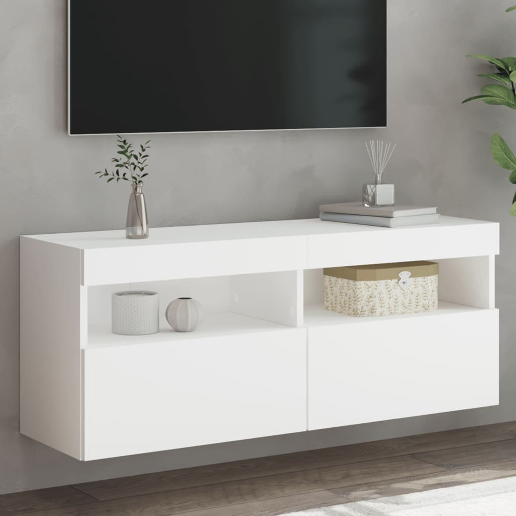 Walplus LED Engineered Wood TV Wall Unit - White - 100 x 30 x 40 cm