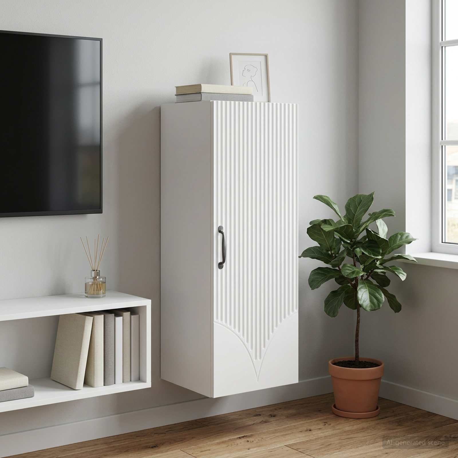Walplus 1 Door Wood Wall Cabinet Wide Unit - White - 33 x 34.5 x 90 cm