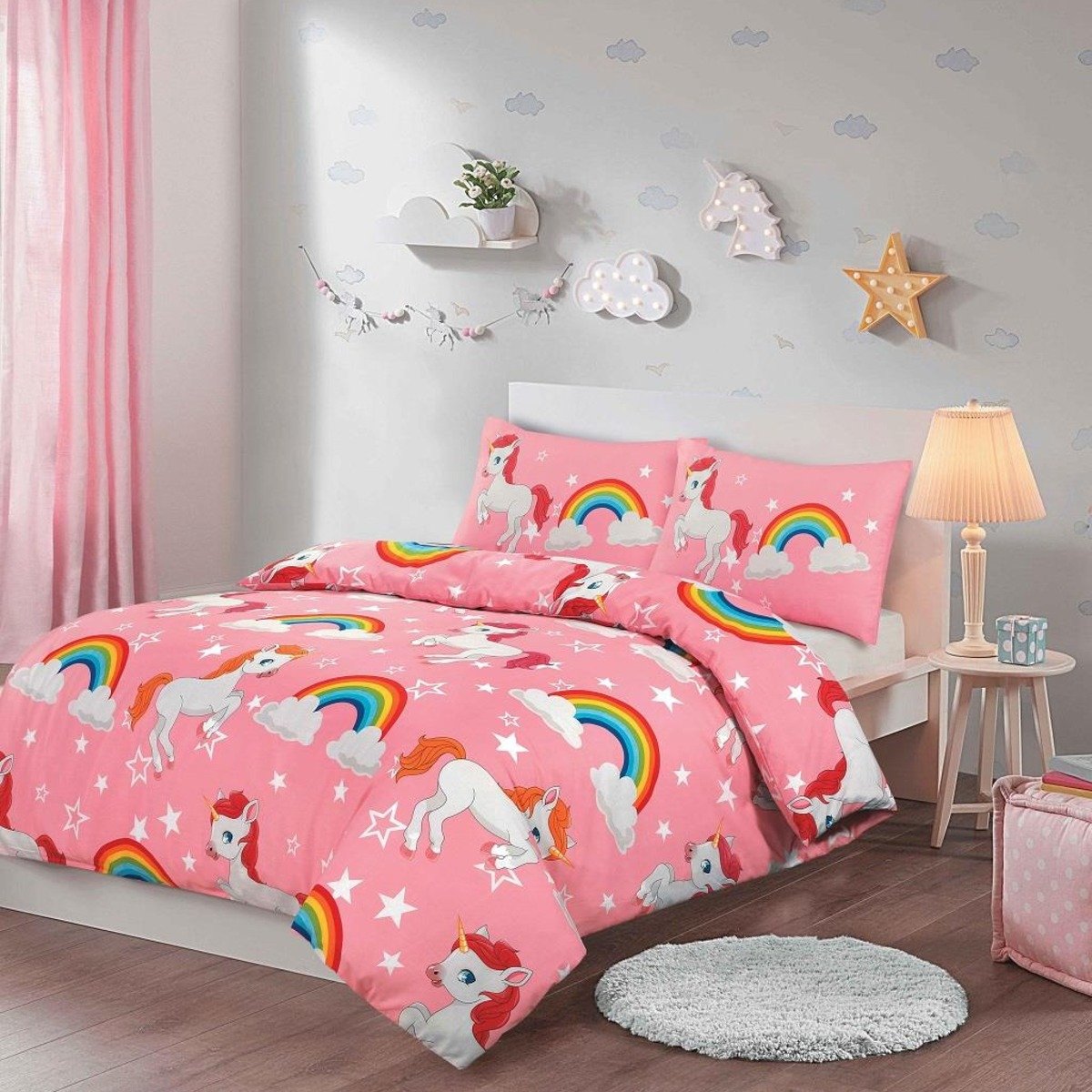 HomeSpace Direct Unicorn Pink Duvet Cover Set - Single