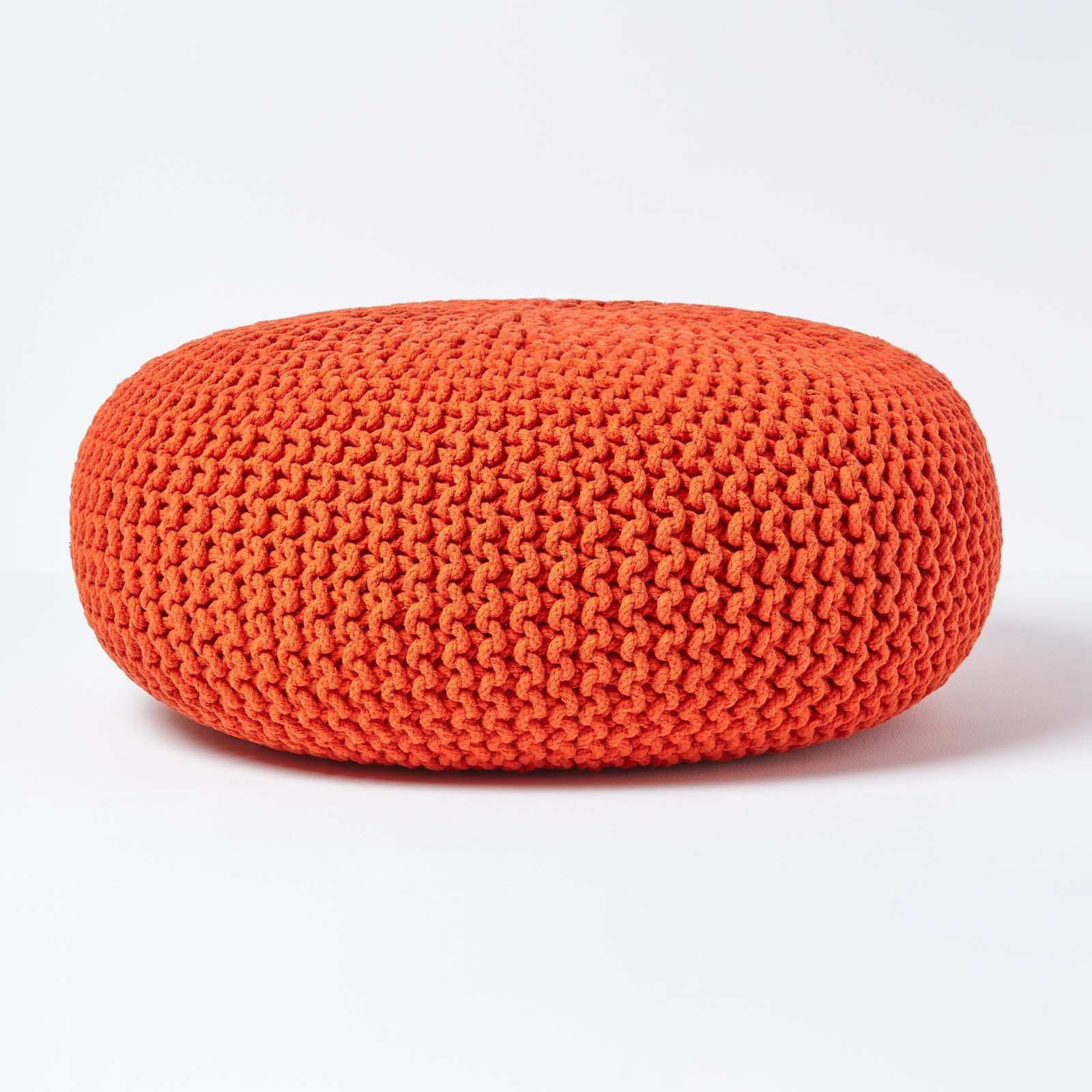 Homescapes Large Round Cotton Knitted Pouffe Footstool – Burnt Orange