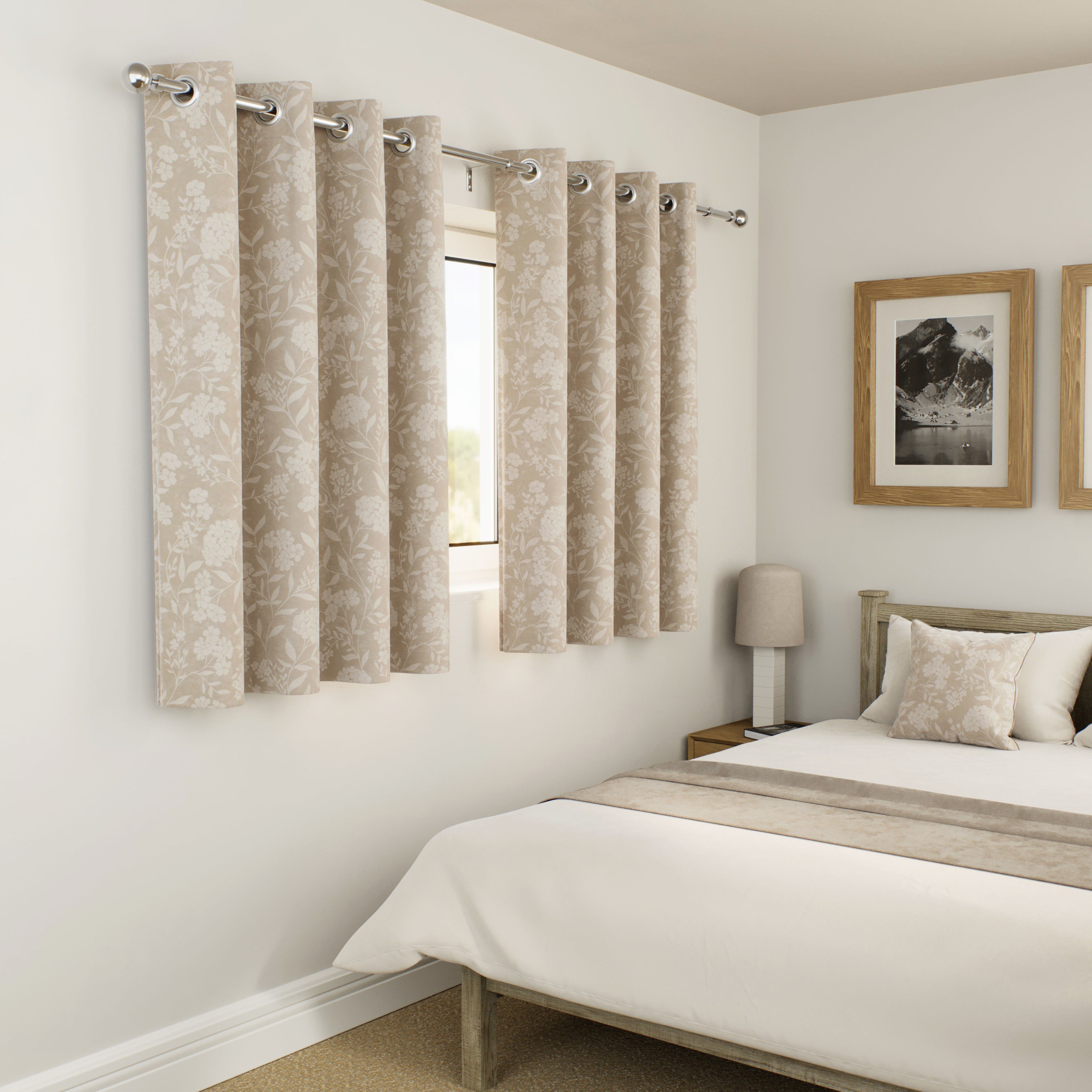 Enhanced Living Haiti Floral Blackout Eyelet Curtains - 117 x 137cm - Cream