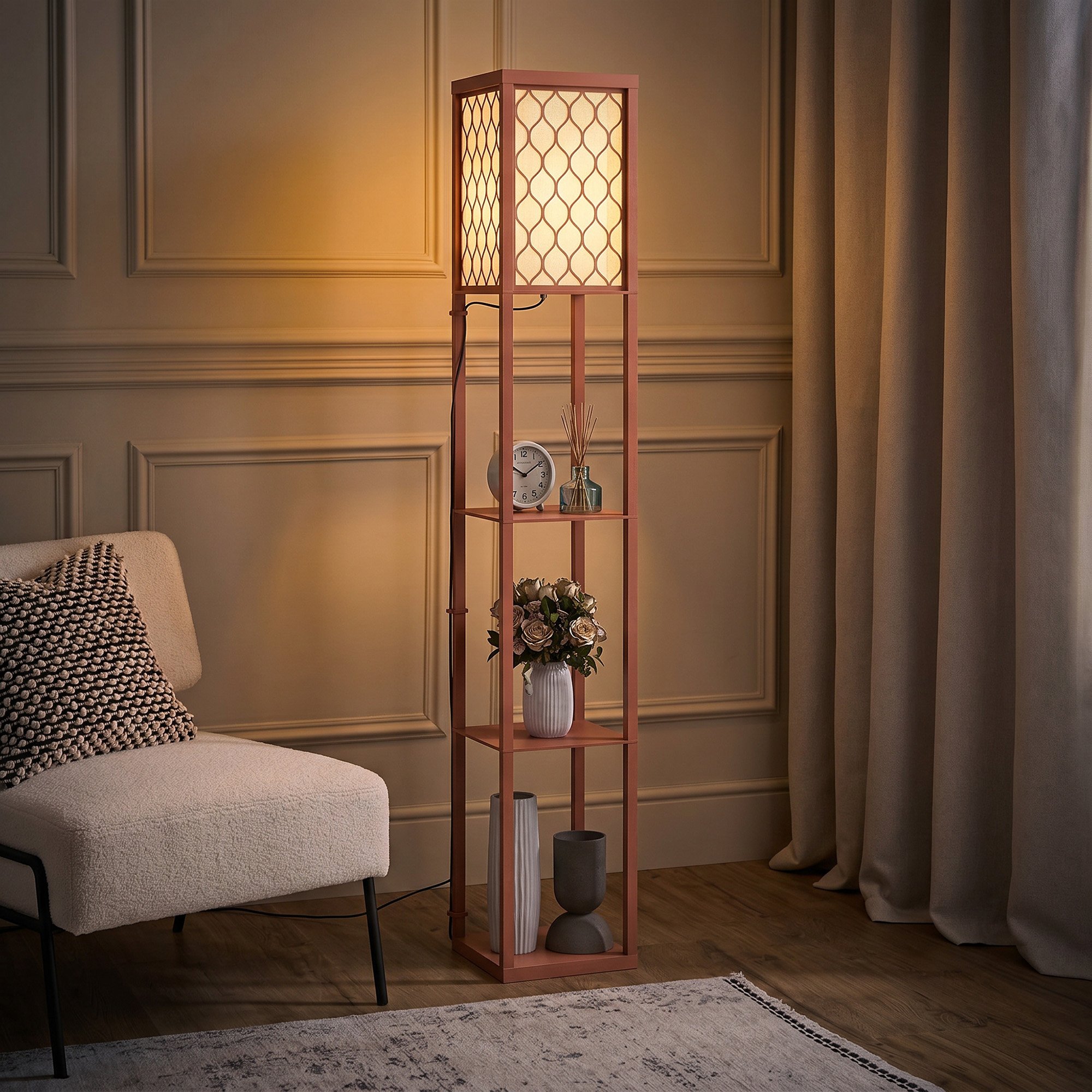 HOMCOM Modern Floor Lamp with Fabric Lampshade - Brown