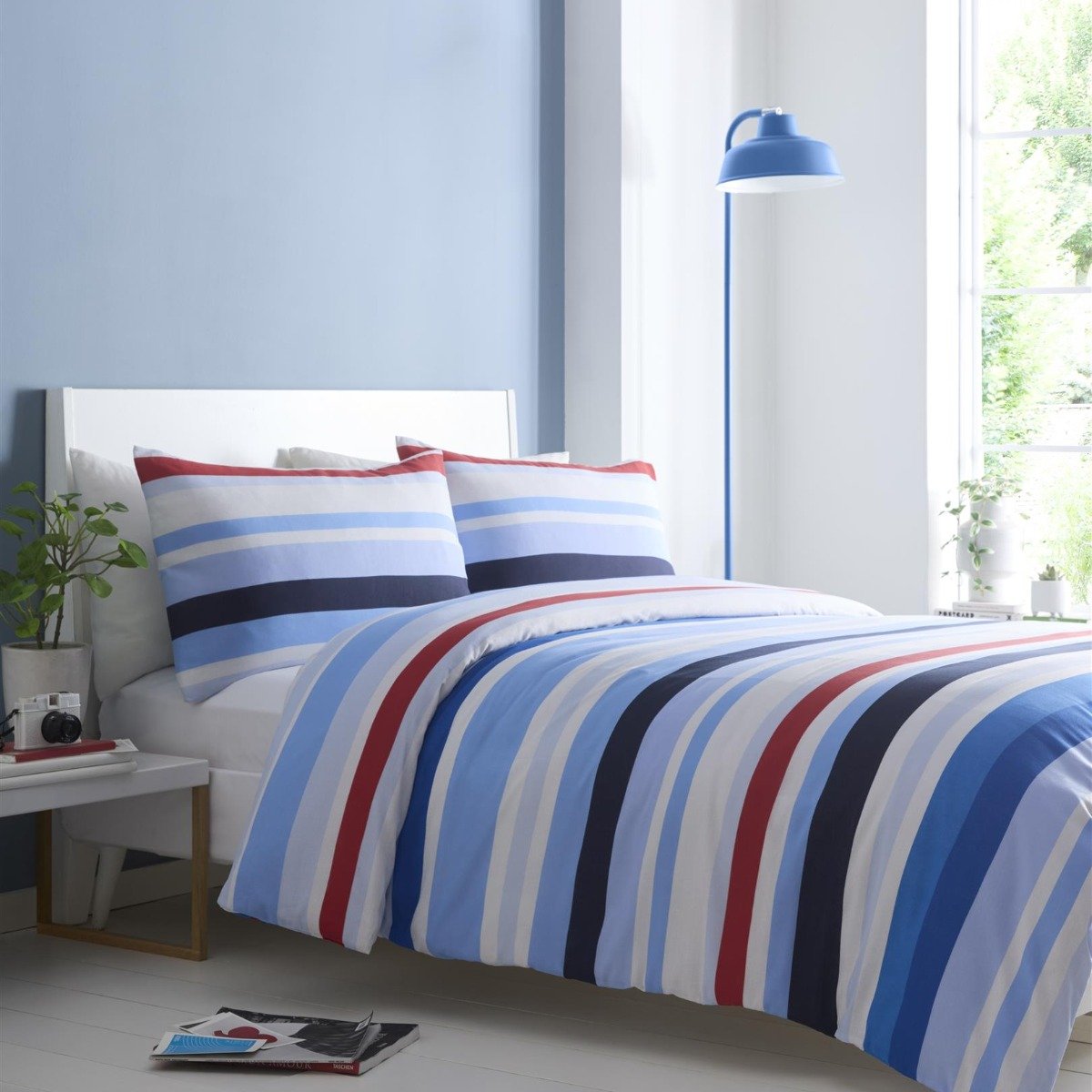 Portfolio Home Simply Stripes Blue Duvet Cover Set - Super King