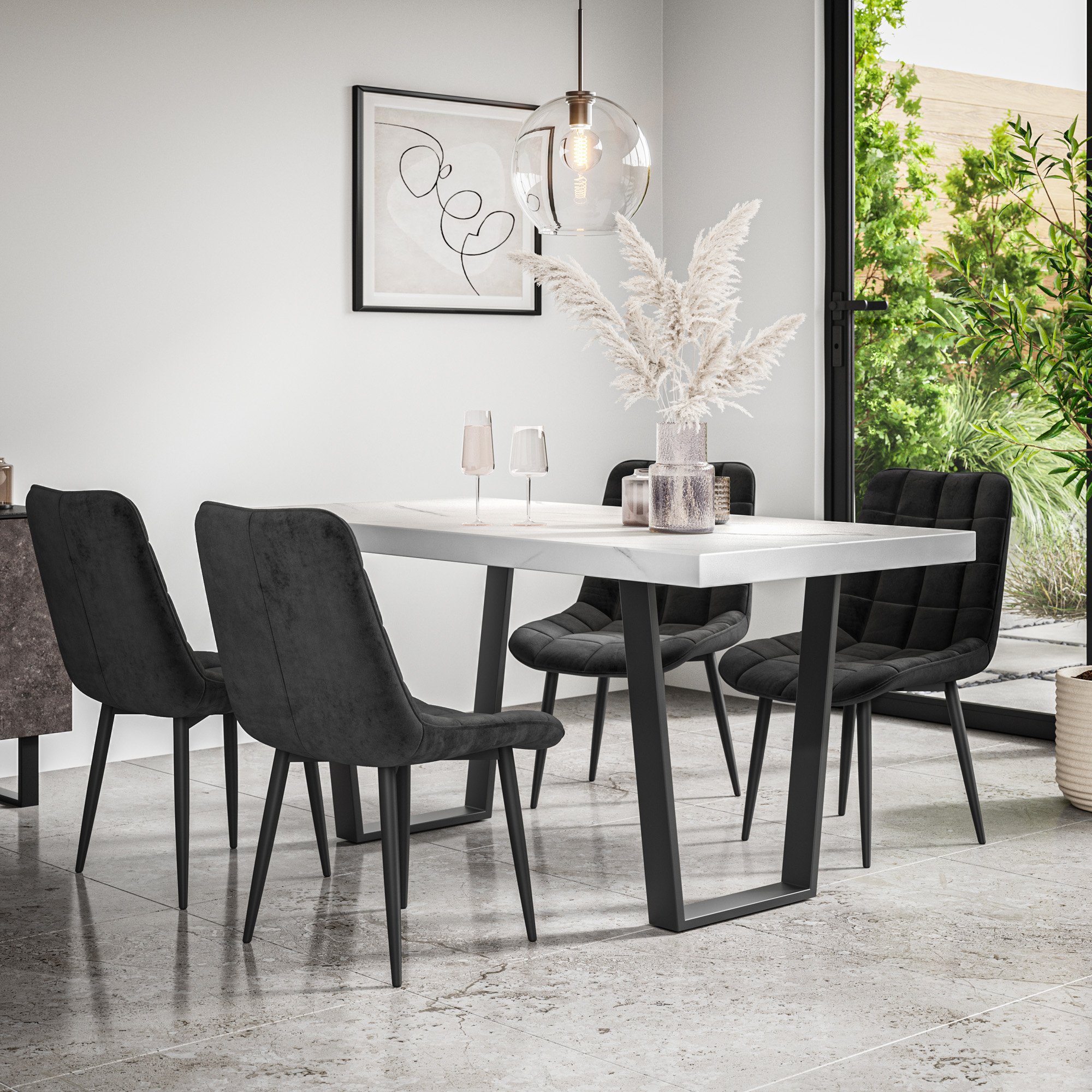 Furniture Online Aria Nova Marble Effect Dining Table & 4 Black Chairs