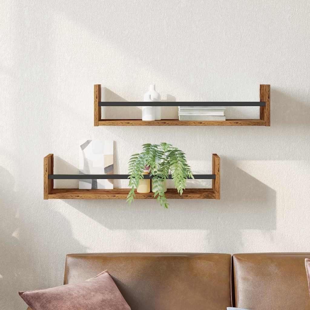 Walplus Pack of 2 Wall Shelf - Dark Wood - 60 x 16 x 14 cm
