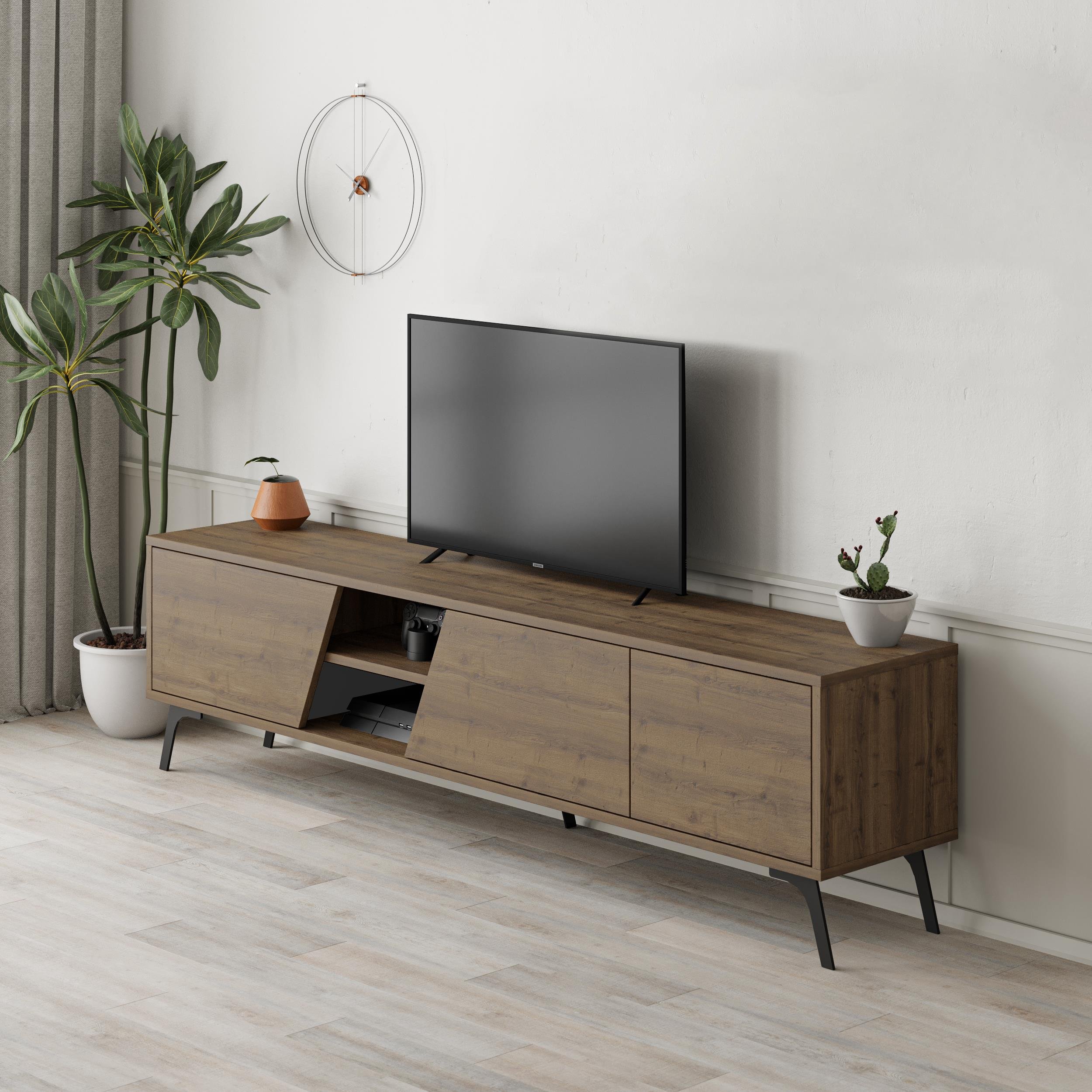 Decortie Fiona TV Stand particleboard on metal frame - Dark Oak