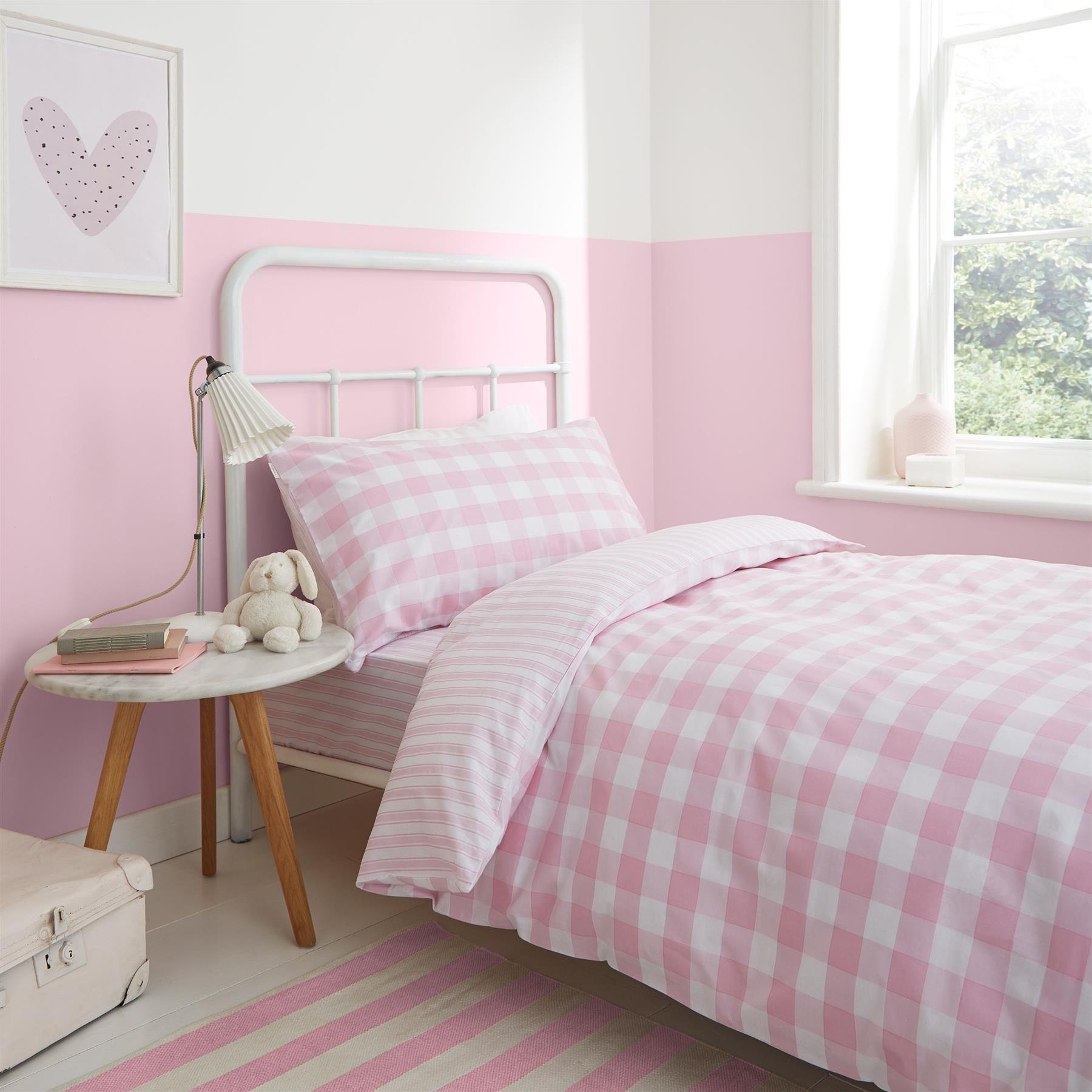 Bianca Check and Stripe Duvet Cover Set - Single - Pink