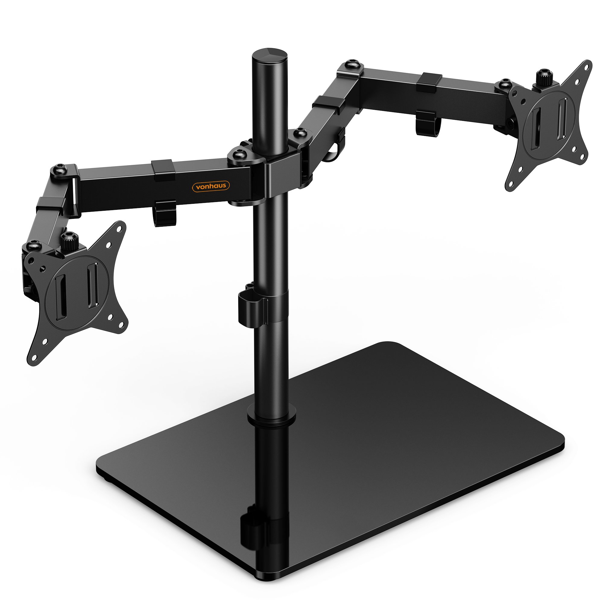 VonHaus 13-27in, Glass, Adjustable Dual Monitor Stand with Twin Mount – Black