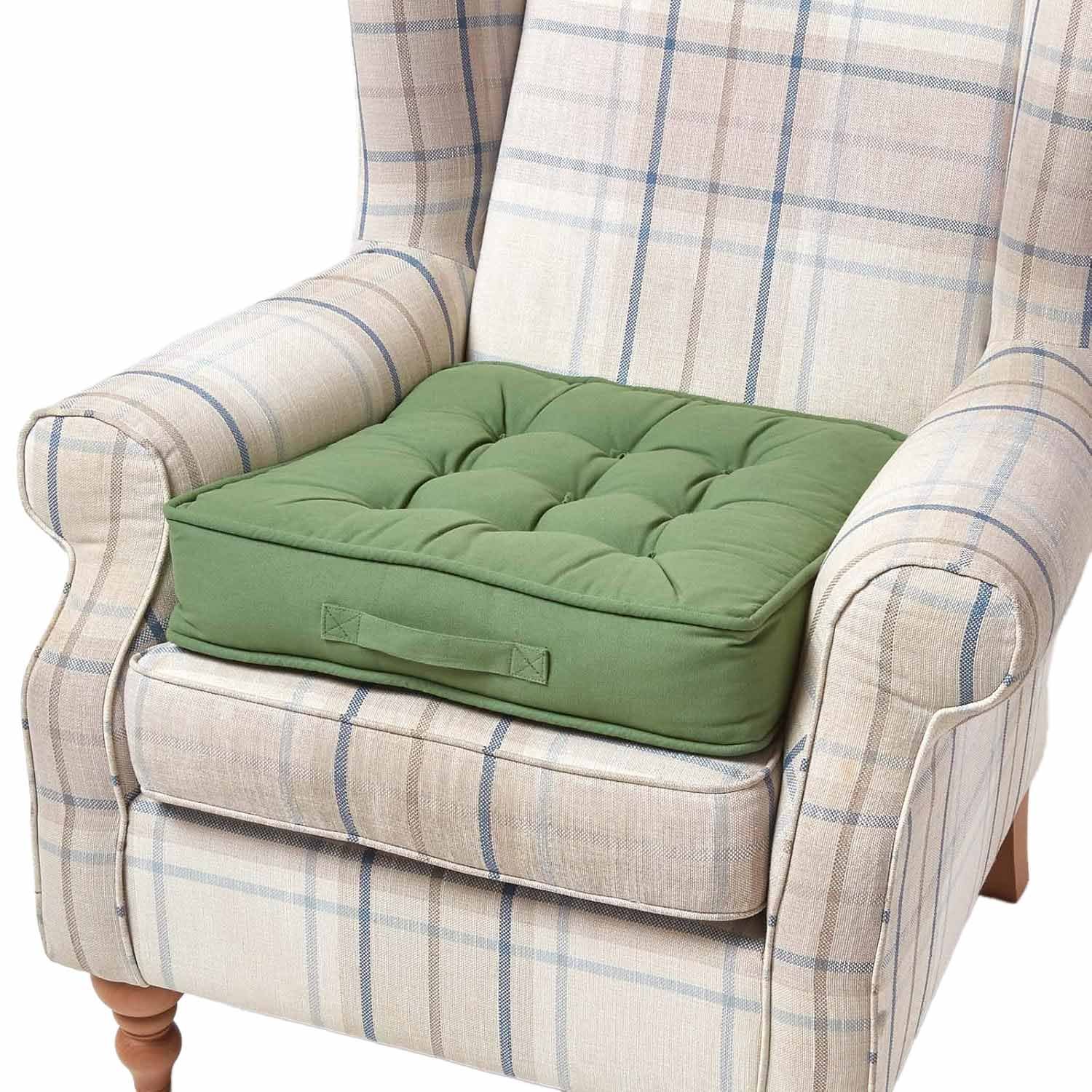 Homescapes Cotton Armchair Booster Cushion - Fern Green