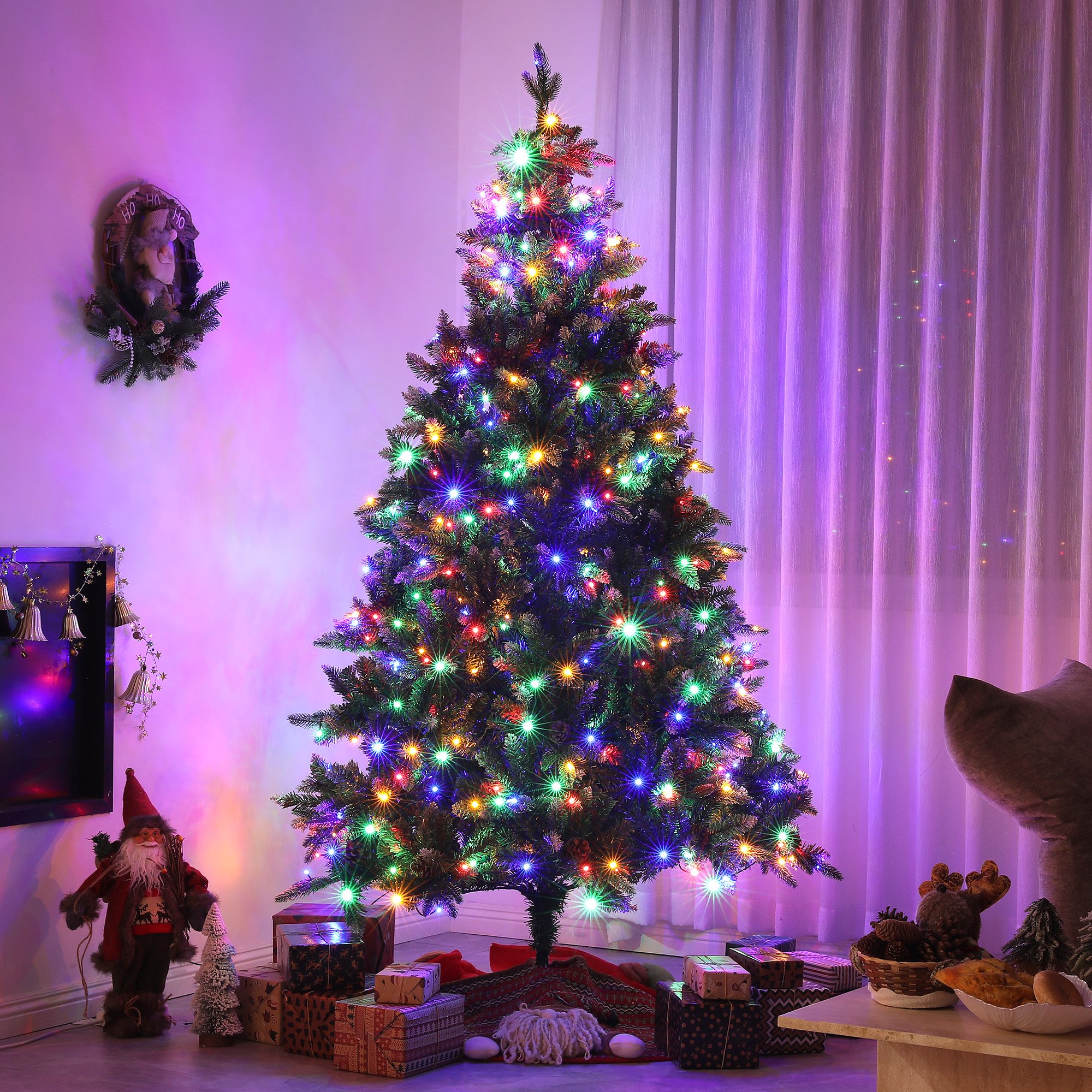 HOMCOM 7ft Prelit Christmas Tree with Dual Colour LEDs - Green