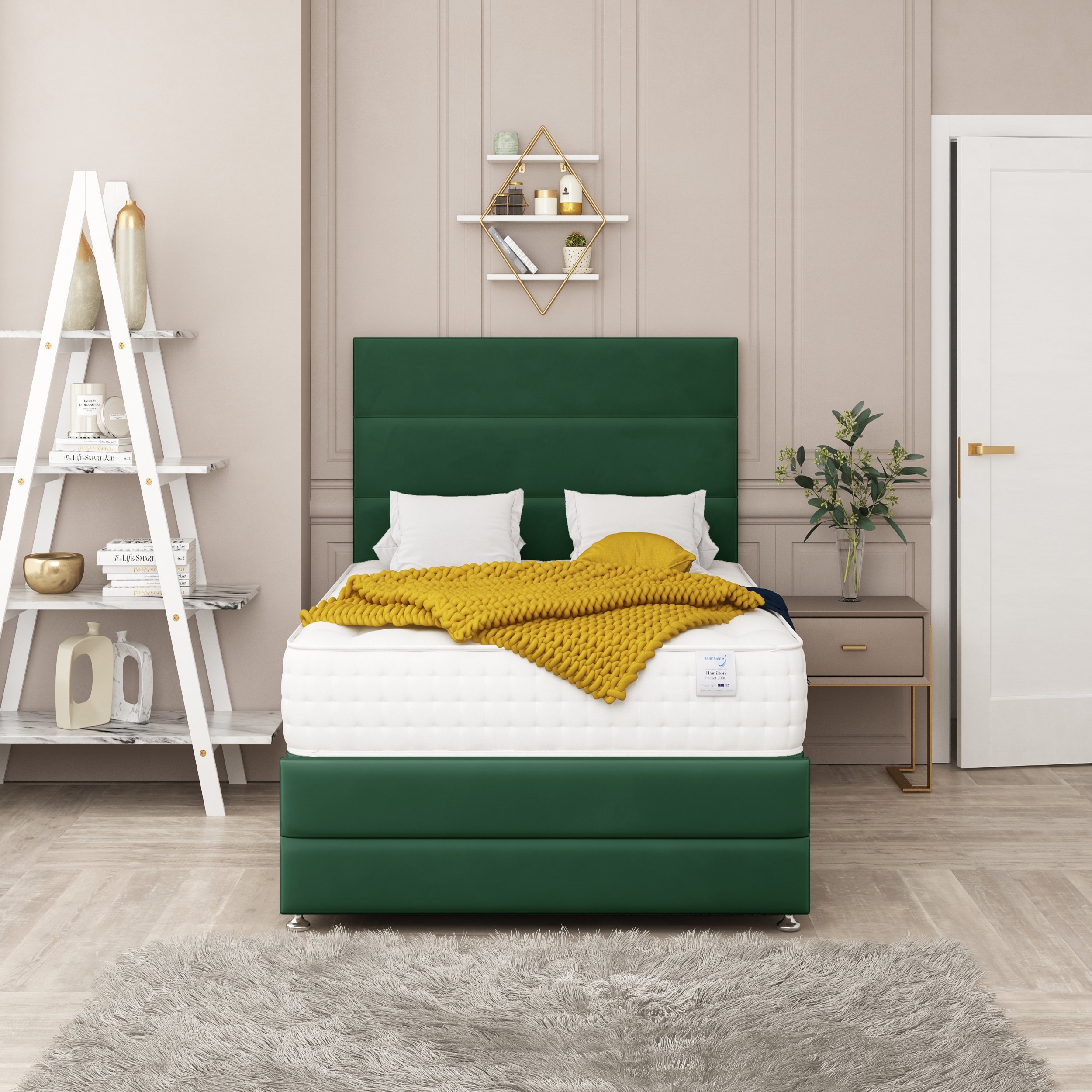 Bed Choices Valencia Small Double 2 Drawer 26" Headboard Divan Bed Set - Green