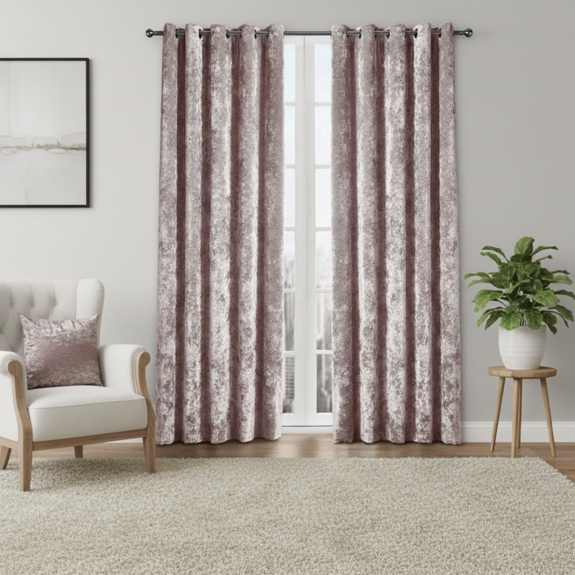 Snug City Crushed Velvet Soft Touch Eyelet Curtains – Blush Pink – 117x137cm