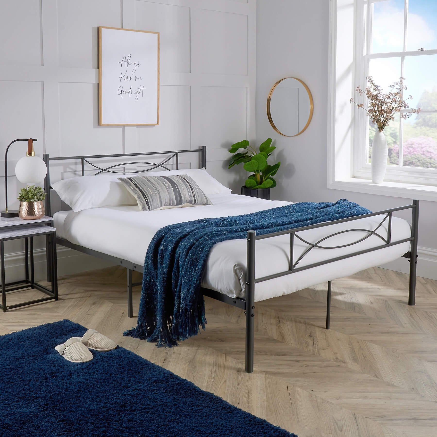 Home Source Saturn Small Double Metal Bed Frame - Grey