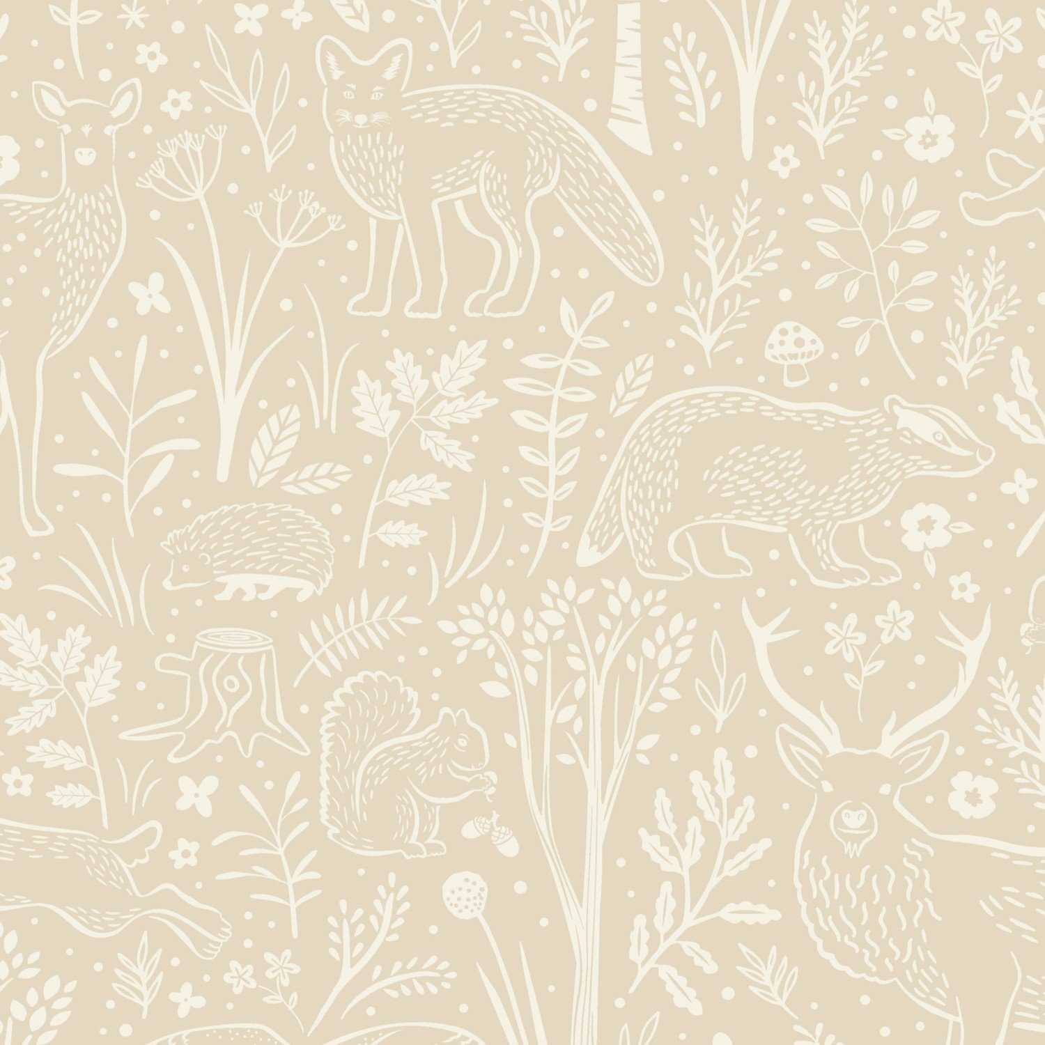 Grandeco Native Woodland Animals Nursery Textured Wallpaper - Neutral