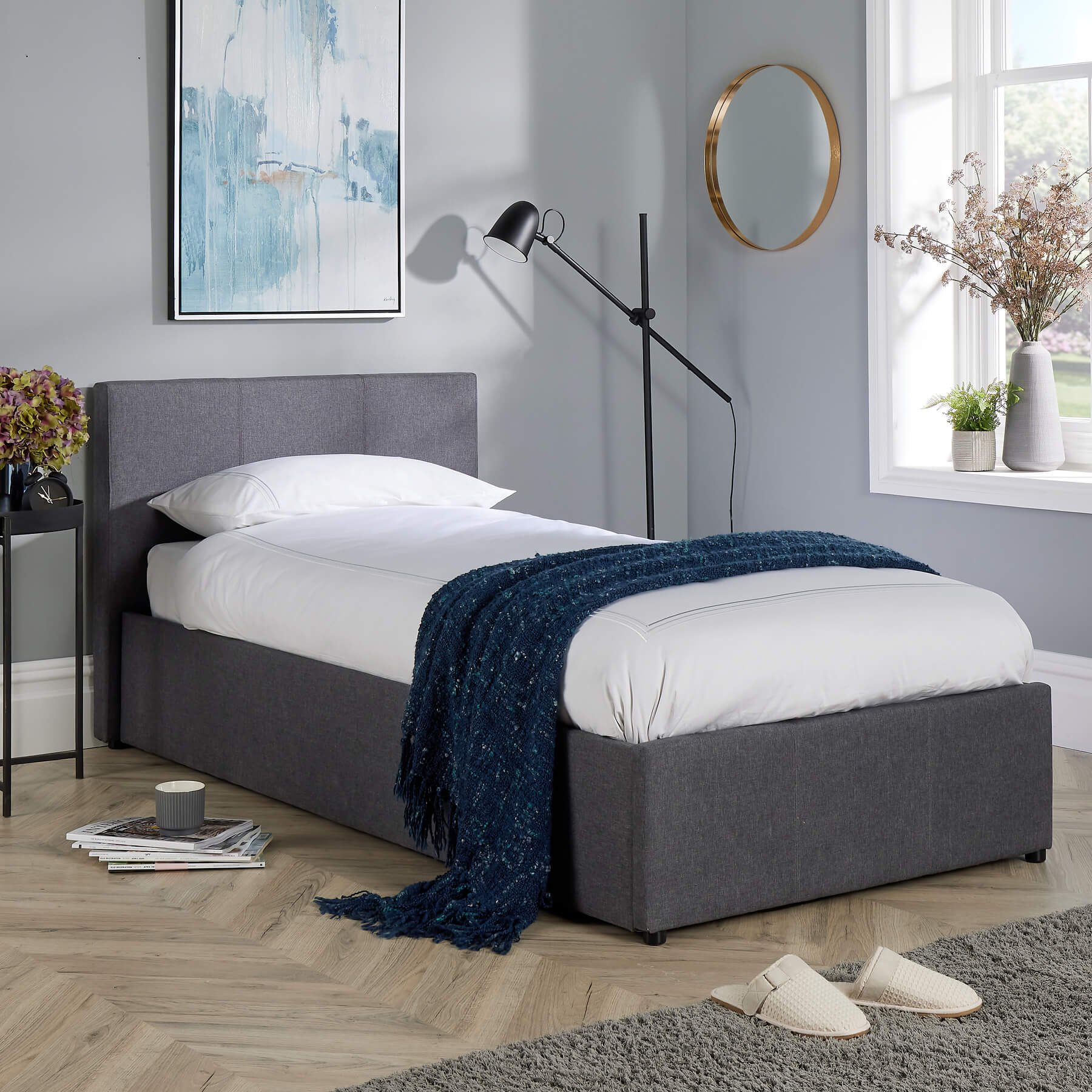 Home Source Endura End Lift Ottoman Storage Bed - Single - Grey