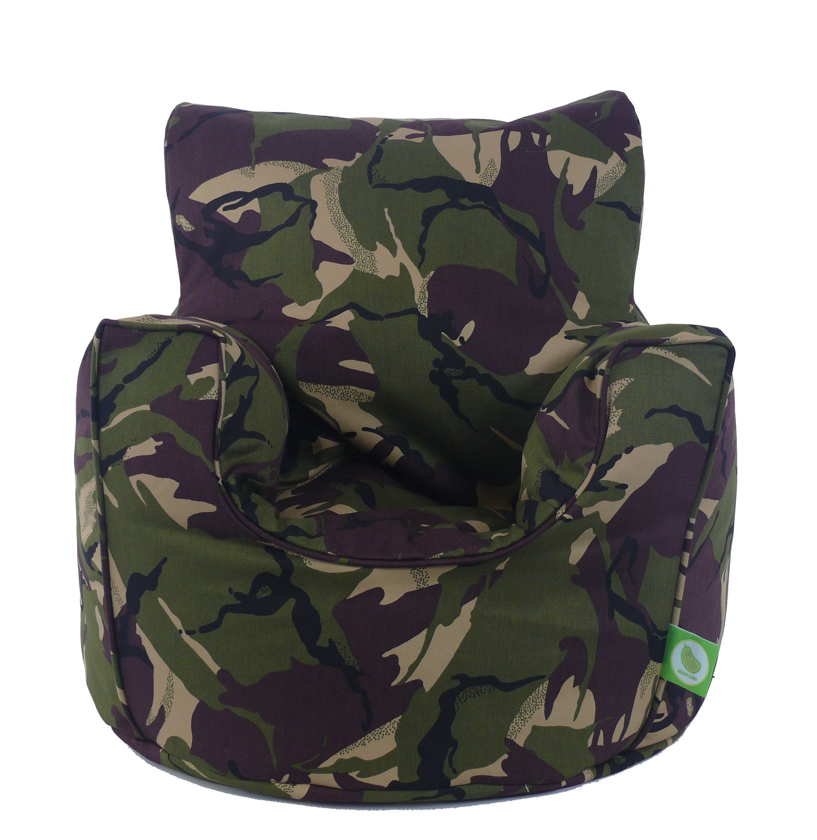 Bean Lazy Army Camo Cotton Bean Bag Armchair Toddler Size Green