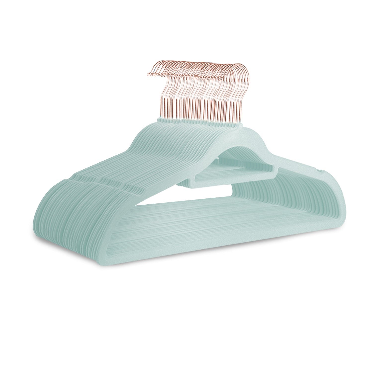 Keplin Mint Green & Rose Gold Velvet Non-Slip Clothes Hangers - Pack of 30