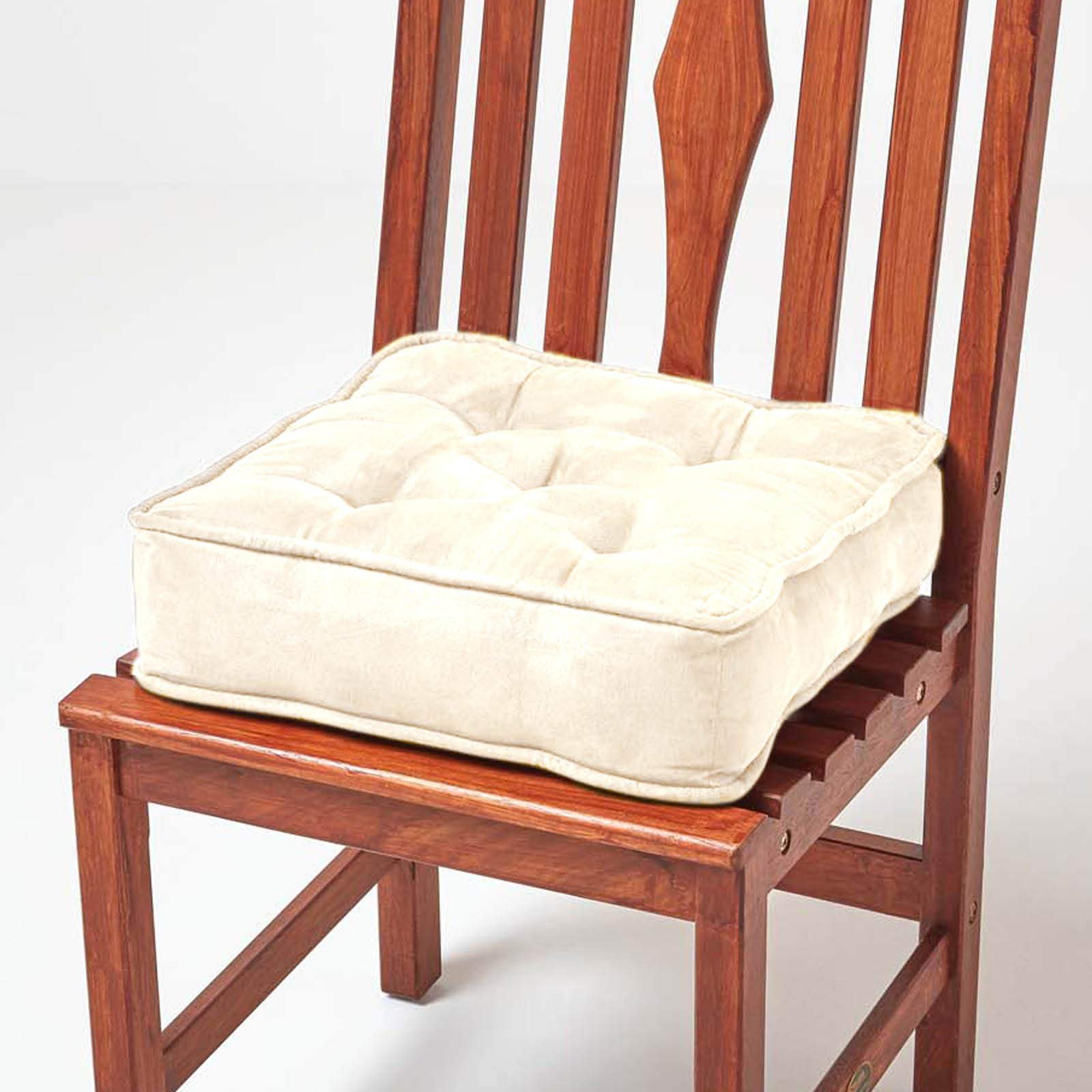 Homescapes Faux Suede Dining Chair Booster Cushion - Cream