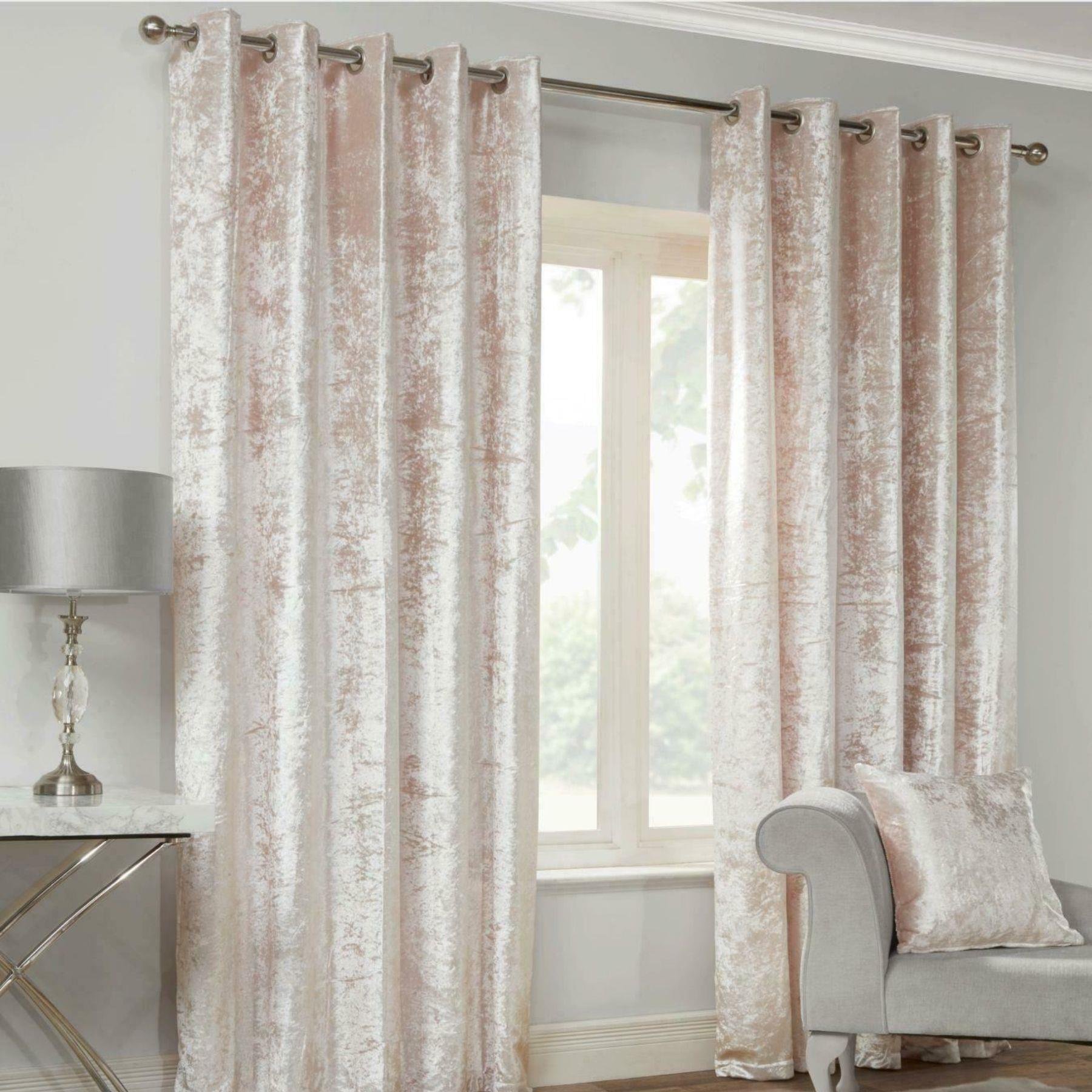 Alan Symonds Crushed Velvet Eyelet Curtains - Blush - 168 x 137cm